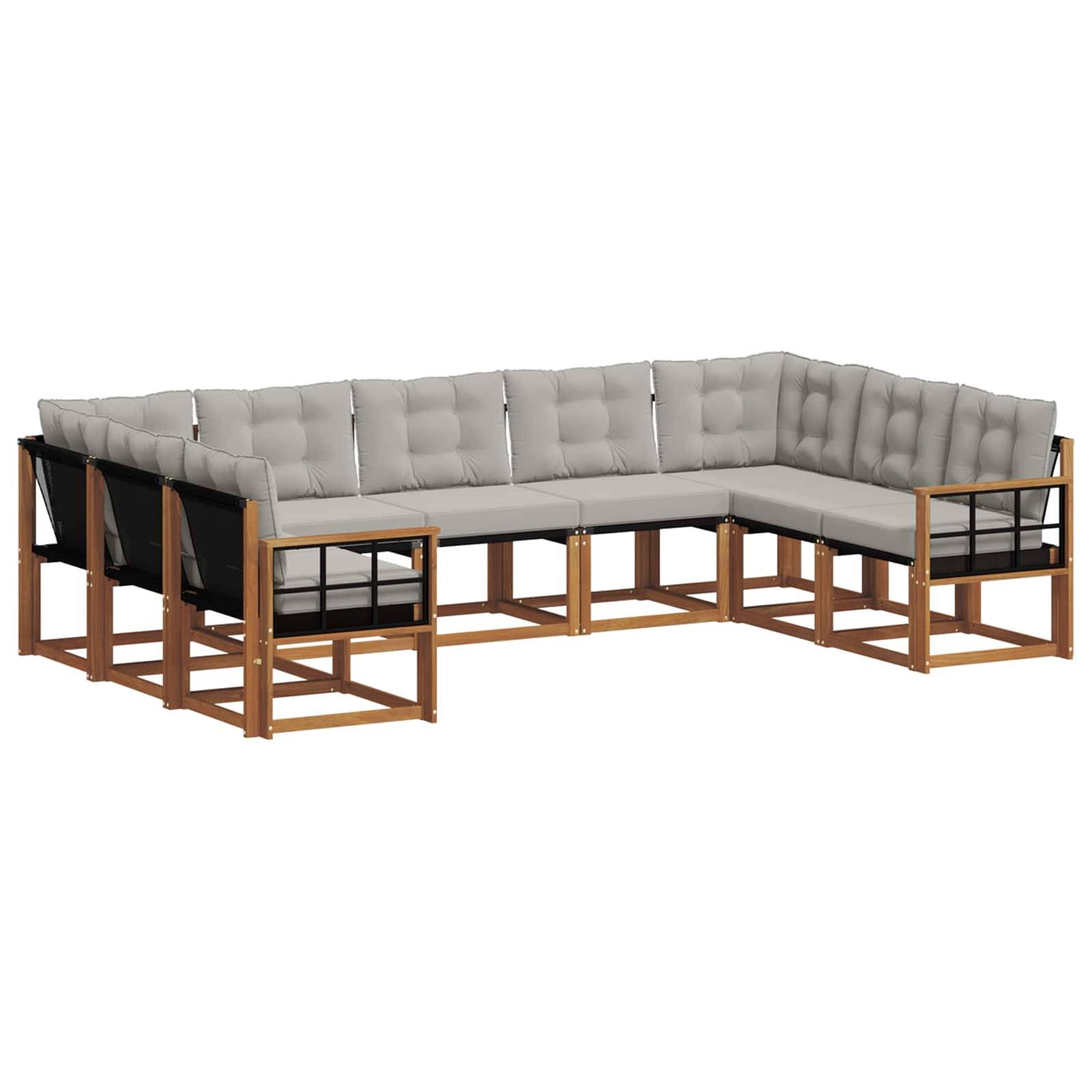 vidaXL Outdoor-Sofagarnitur mit Kissen 9 pcs Natürlich und Hellgrau