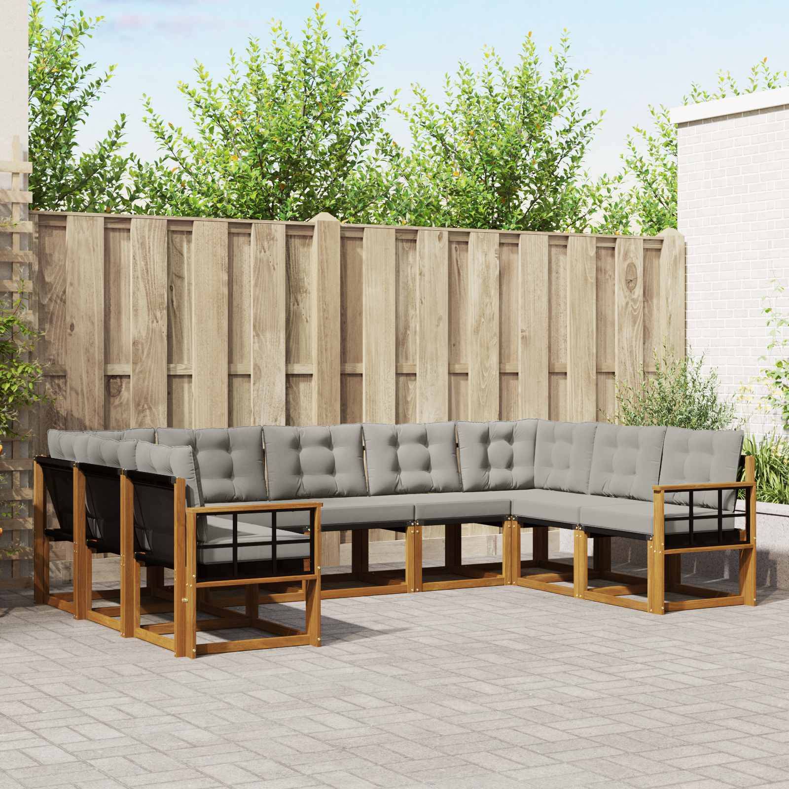 vidaXL Outdoor-Sofagarnitur mit Kissen 9 pcs Natürlich und Hellgrau