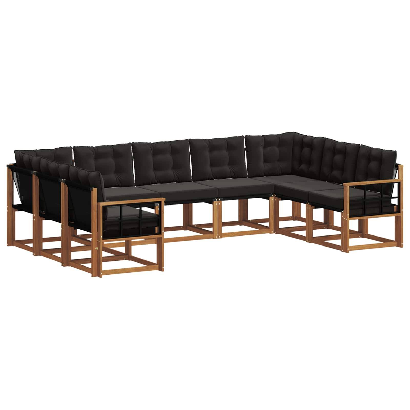 vidaXL Outdoor-Sofagarnitur mit Kissen 9 pcs Natürlich und Schwarz