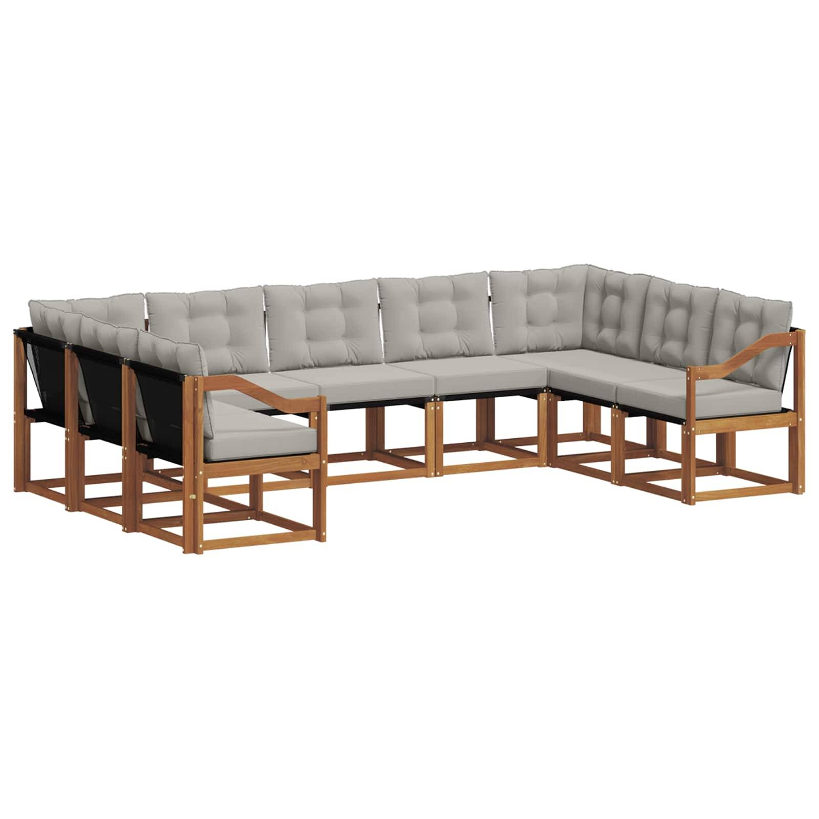 vidaXL Outdoor-Sofagarnitur mit Kissen 9 pcs Natürlich und Hellgrau