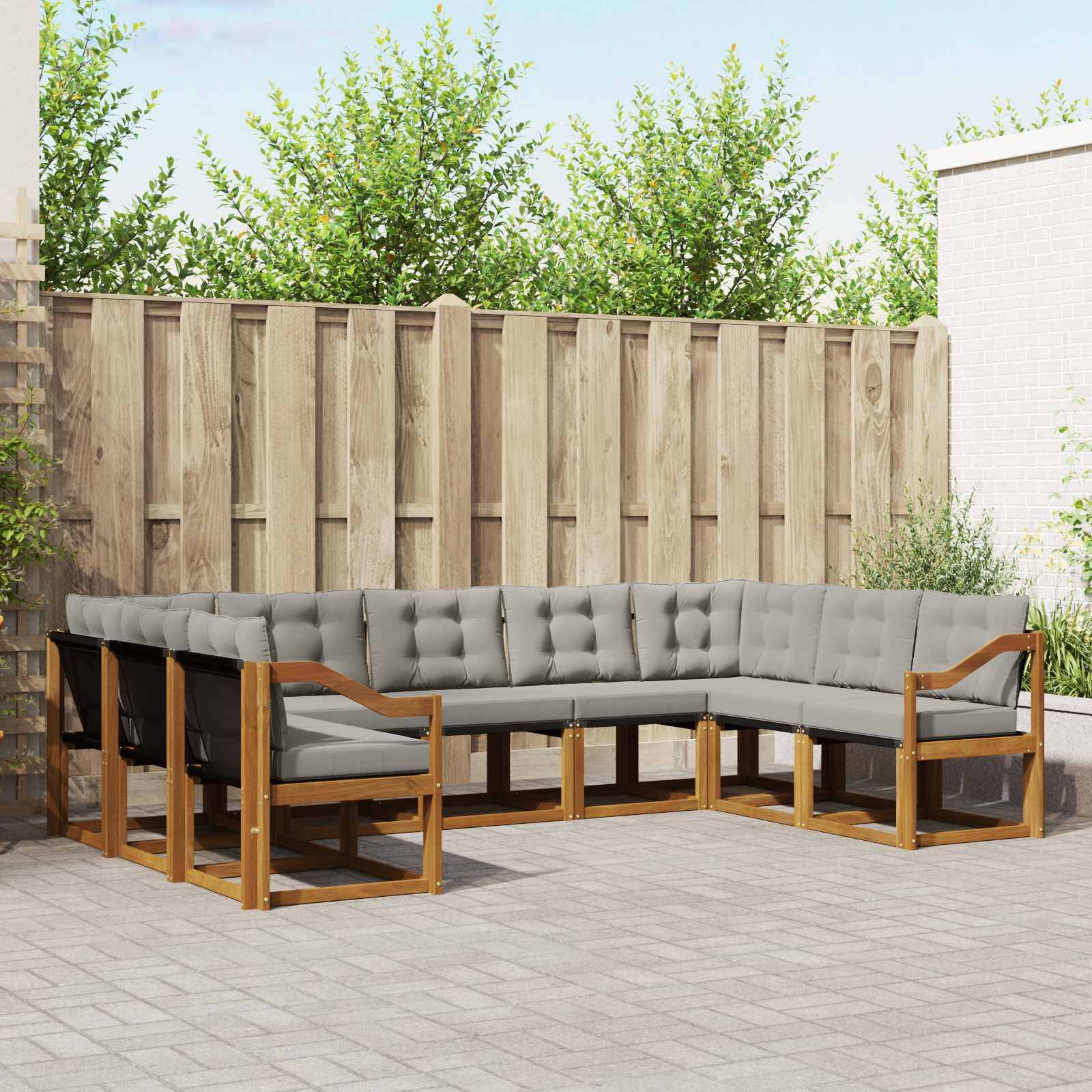 vidaXL Outdoor-Sofagarnitur mit Kissen 9 pcs Natürlich und Hellgrau
