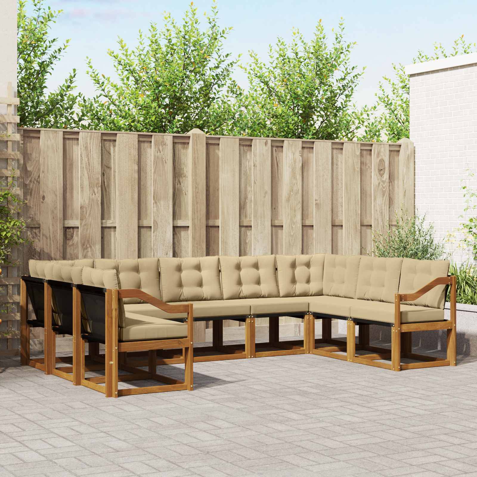 vidaXL Outdoor-Sofagarnitur 9 pcs Natur und Beige Massivholz Akazie