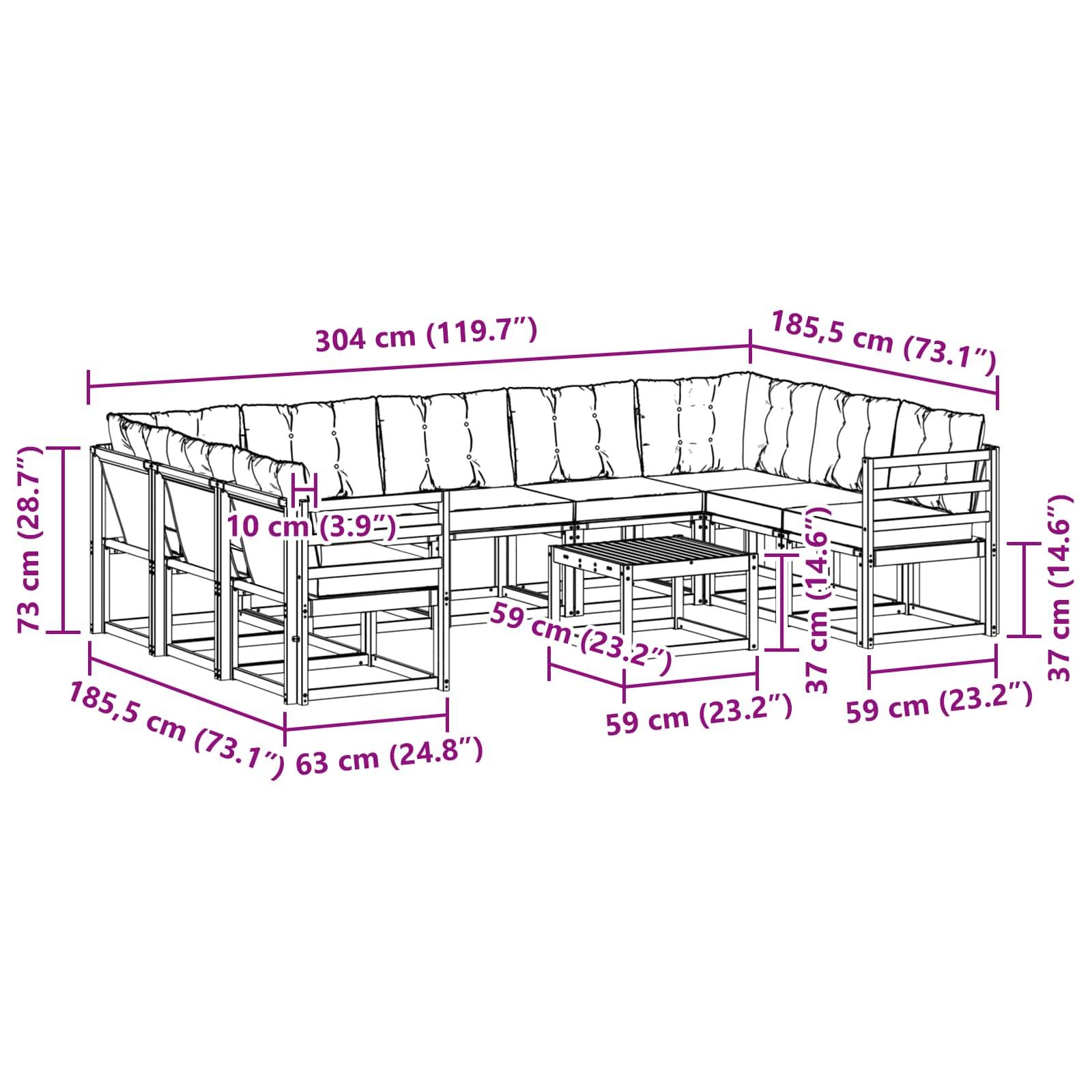 vidaXL Outdoor-Sofagarnitur mit Kissen 10 pcs Weiß und Hellgrau