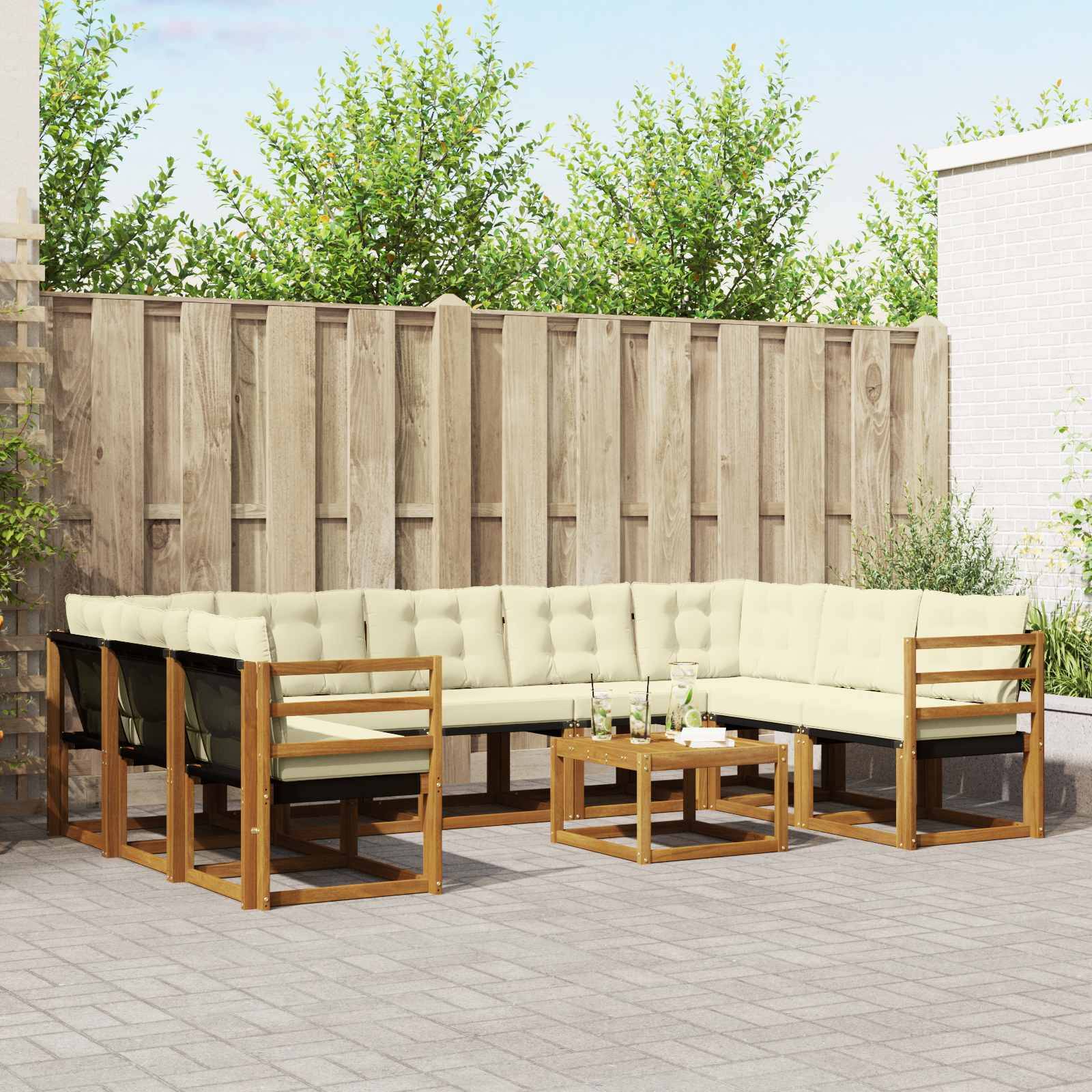 vidaXL Outdoor-Sofagarnitur 10 pcs Natur und Creme Massivholz Akazie