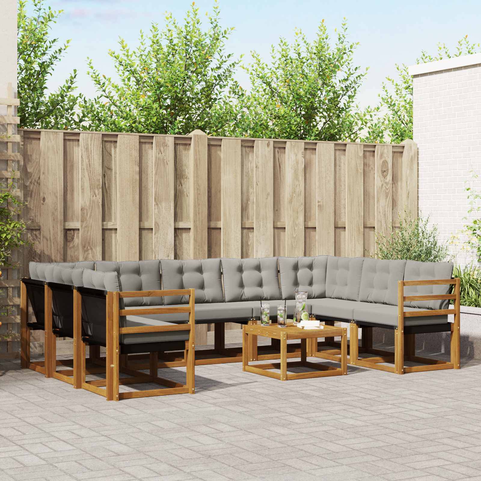 vidaXL Outdoor-Sofagarnitur mit Kissen 10 pcs Natürlich und Hellgrau