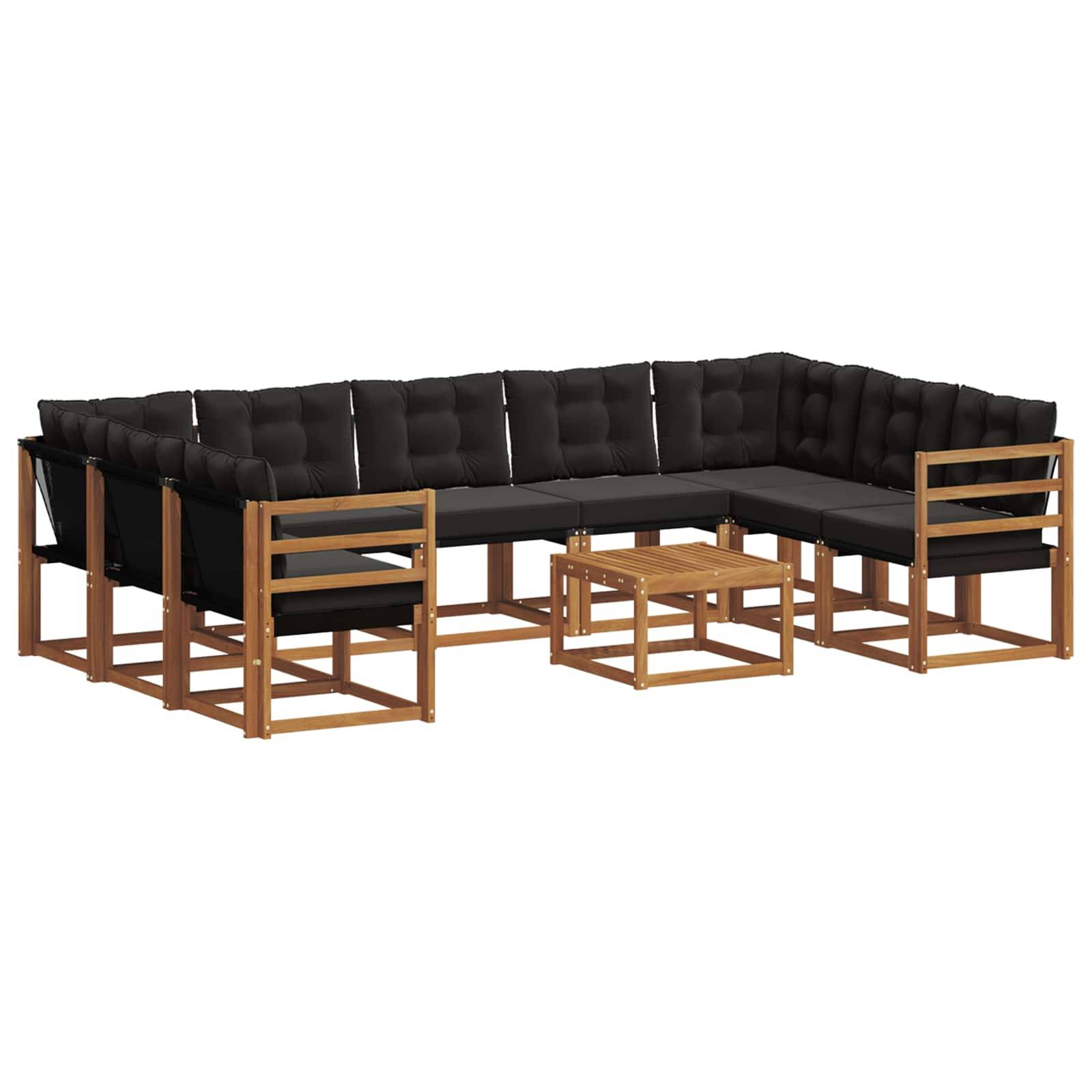 vidaXL Outdoor-Sofagarnitur mit Kissen 10 pcs Natürlich und Schwarz