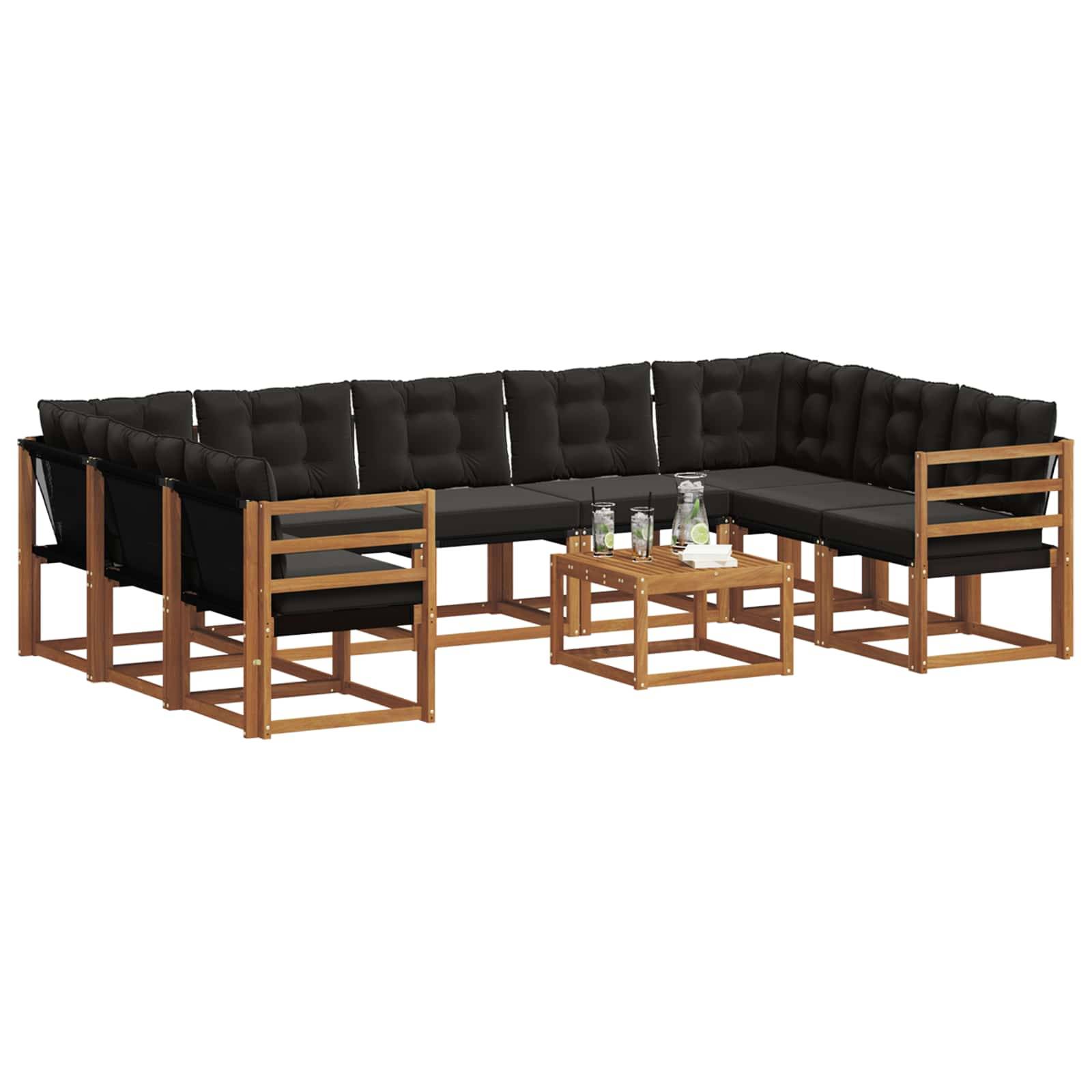 vidaXL Outdoor-Sofagarnitur mit Kissen 10 pcs Natürlich und Schwarz