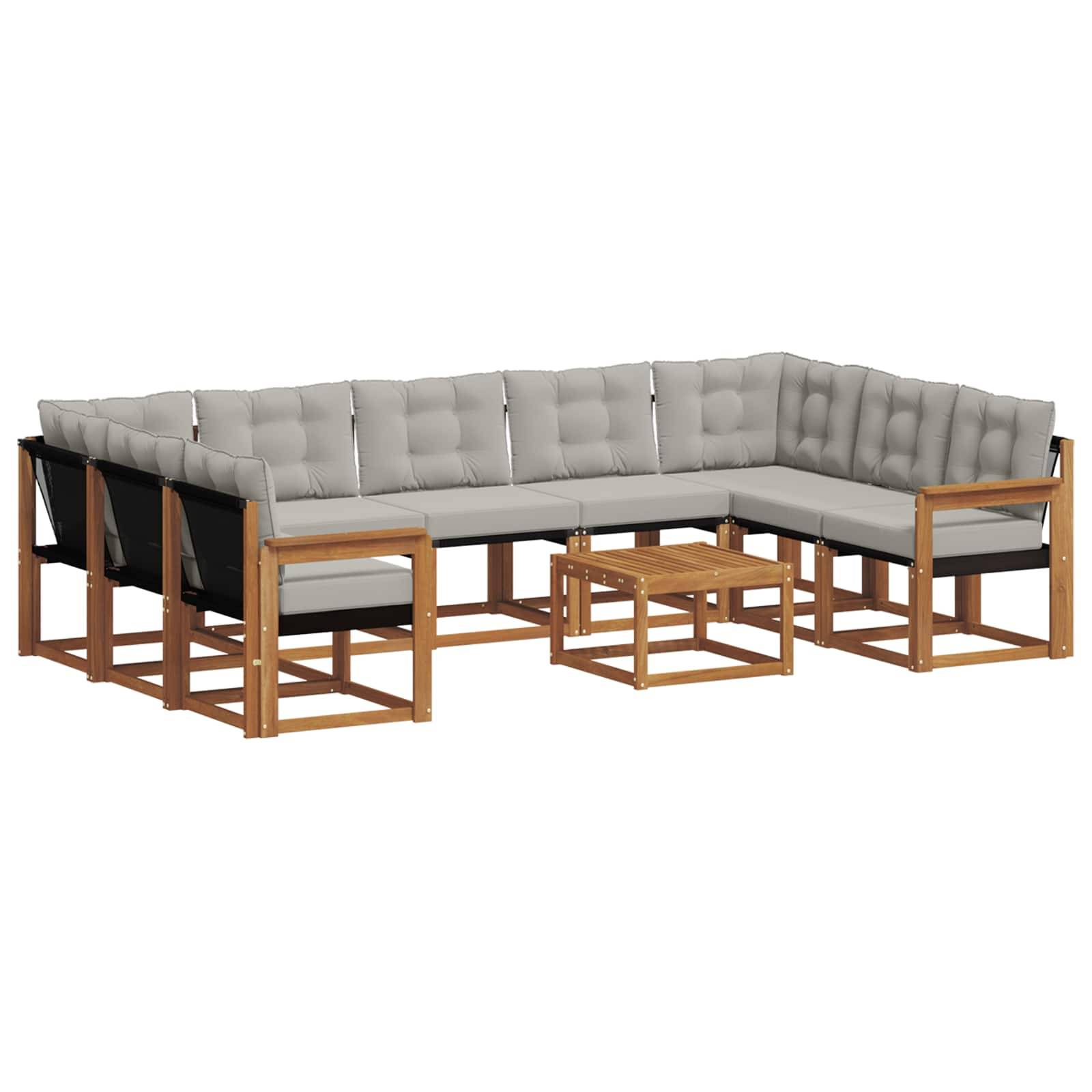 vidaXL Outdoor-Sofagarnitur mit Kissen 10 pcs Natürlich und Hellgrau