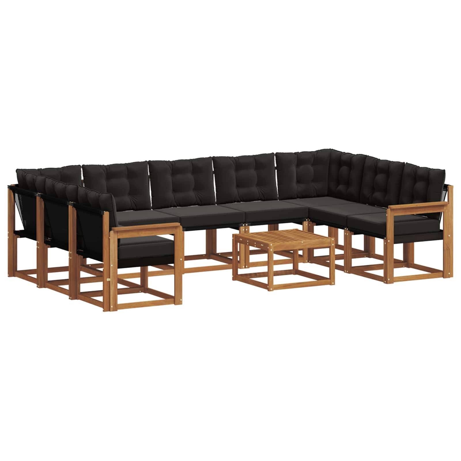 vidaXL Outdoor-Sofagarnitur mit Kissen 10 pcs Natürlich und Schwarz