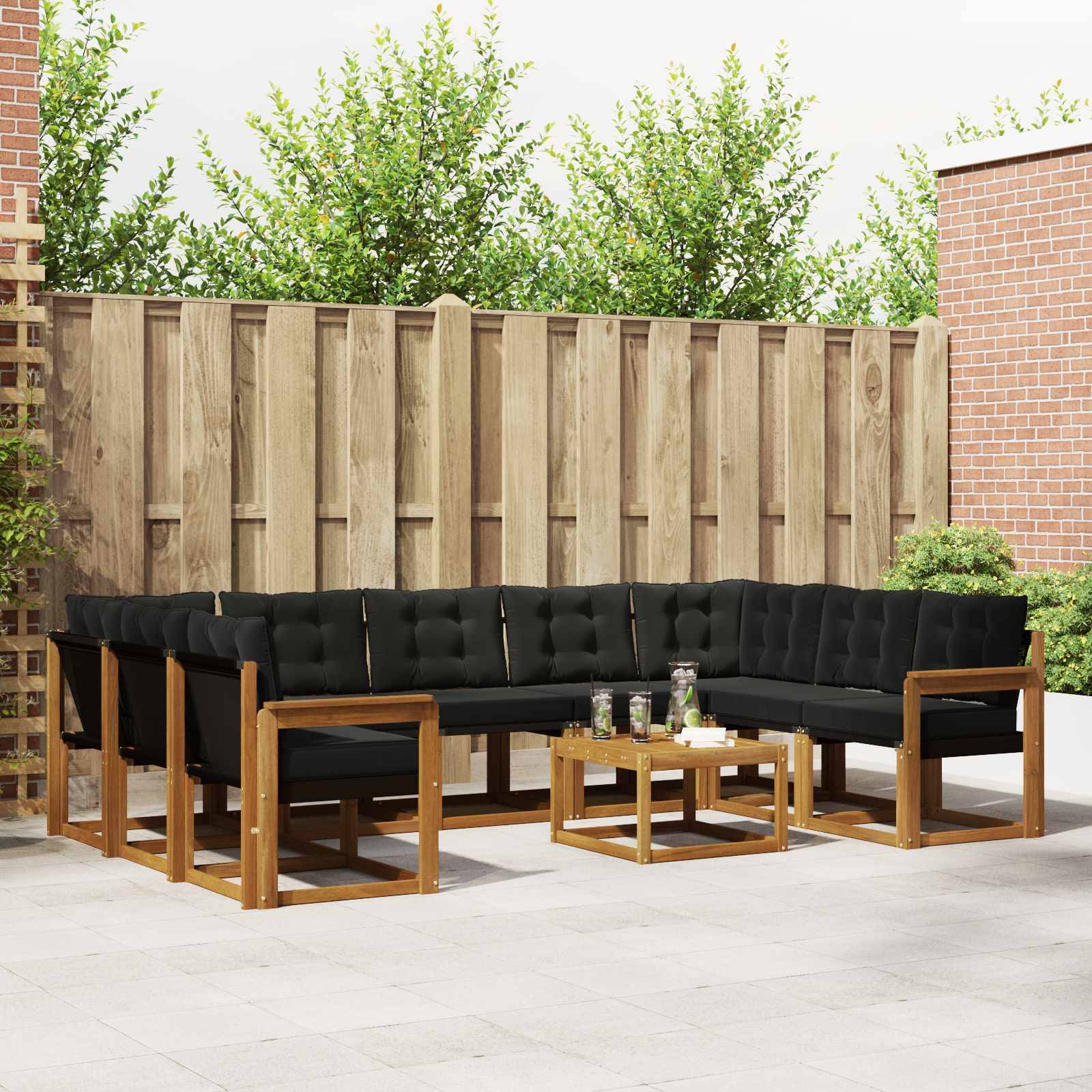 vidaXL Outdoor-Sofagarnitur mit Kissen 10 pcs Natürlich und Schwarz