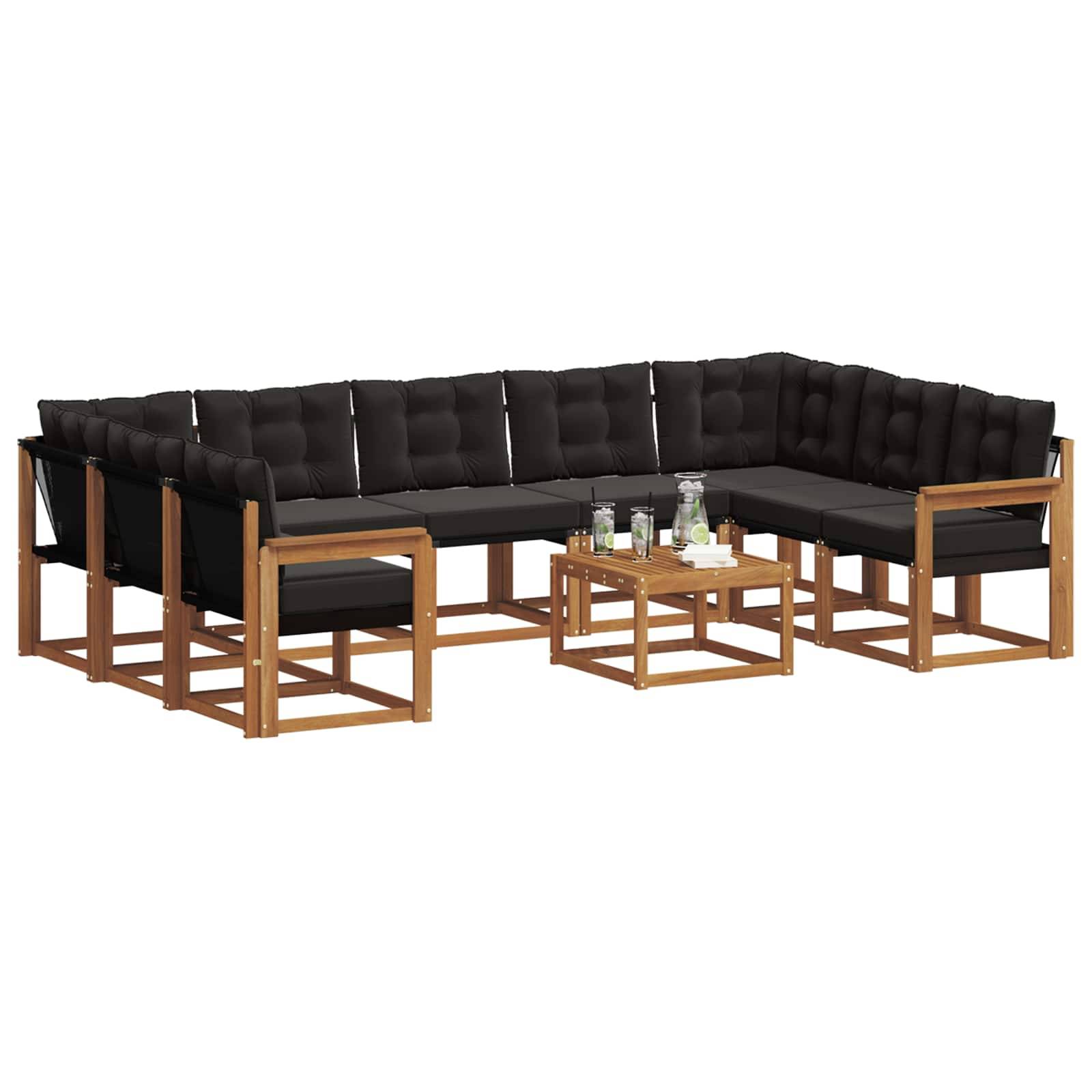 vidaXL Outdoor-Sofagarnitur mit Kissen 10 pcs Natürlich und Schwarz