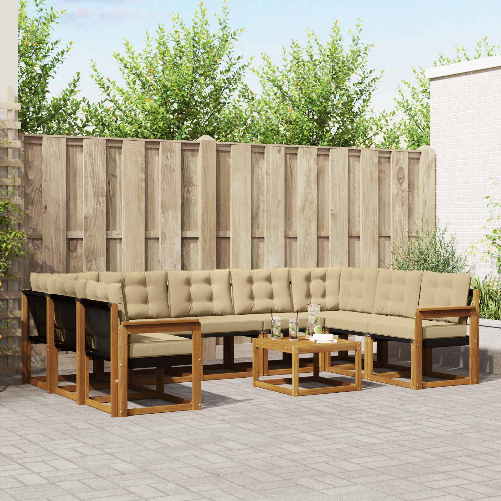 vidaXL Outdoor-Sofagarnitur 10 pcs Natur und Beige Massivholz Akazie