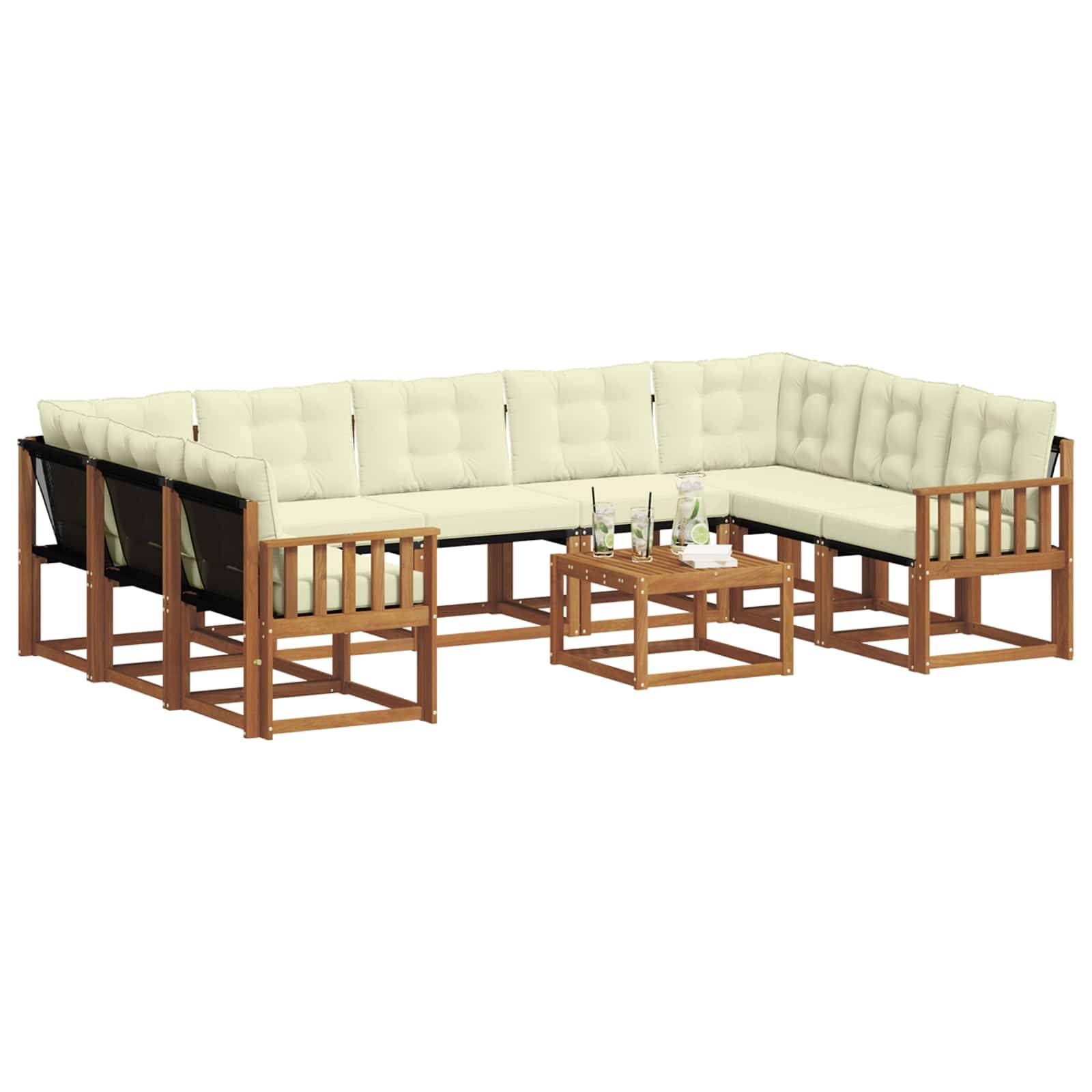 vidaXL Outdoor-Sofagarnitur 10 pcs Natur und Creme Massivholz Akazie