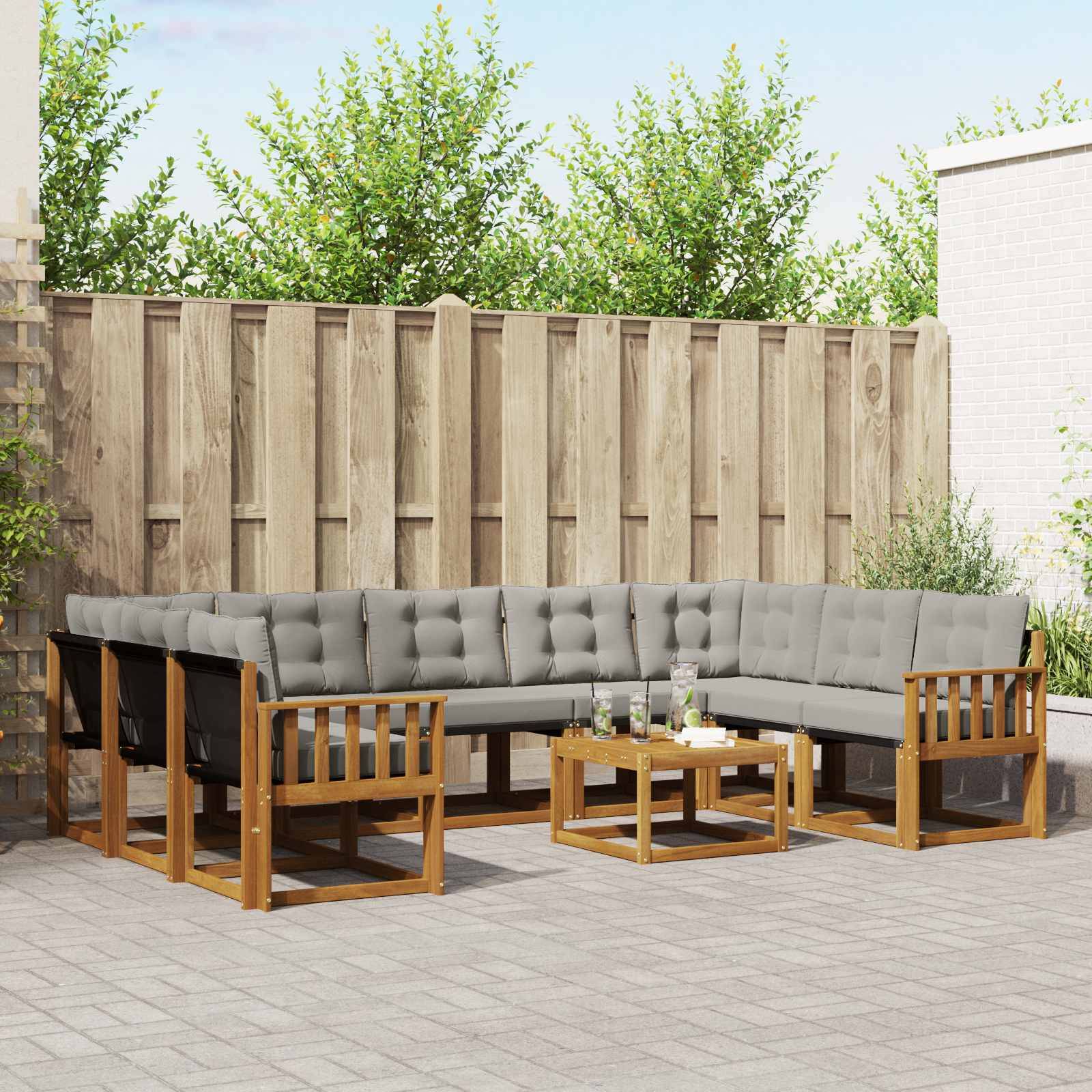 vidaXL Outdoor-Sofagarnitur mit Kissen 10 pcs Natürlich und Hellgrau