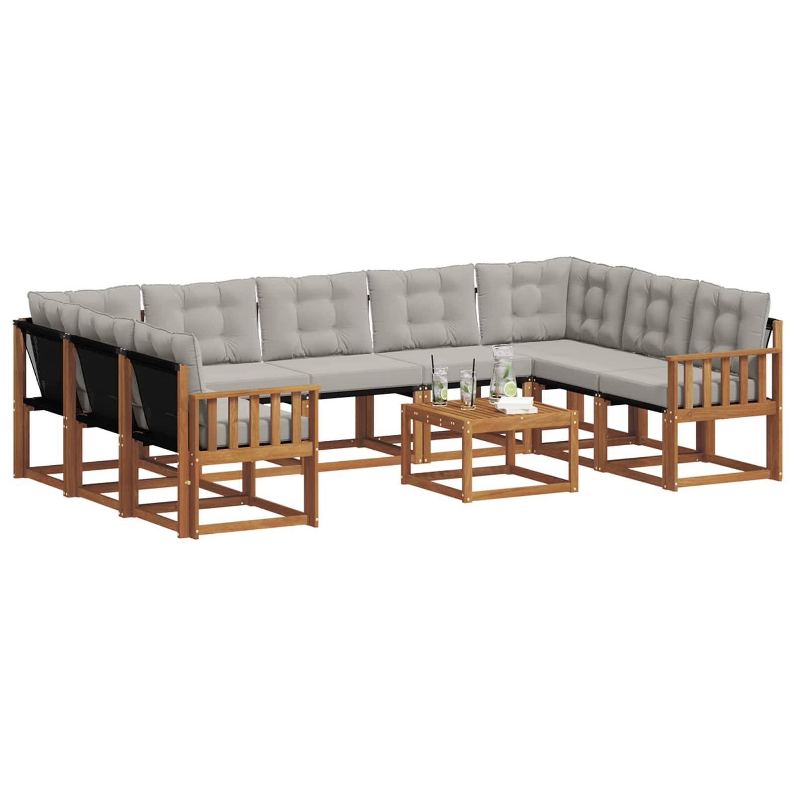 vidaXL Outdoor-Sofagarnitur mit Kissen 10 pcs Natürlich und Hellgrau