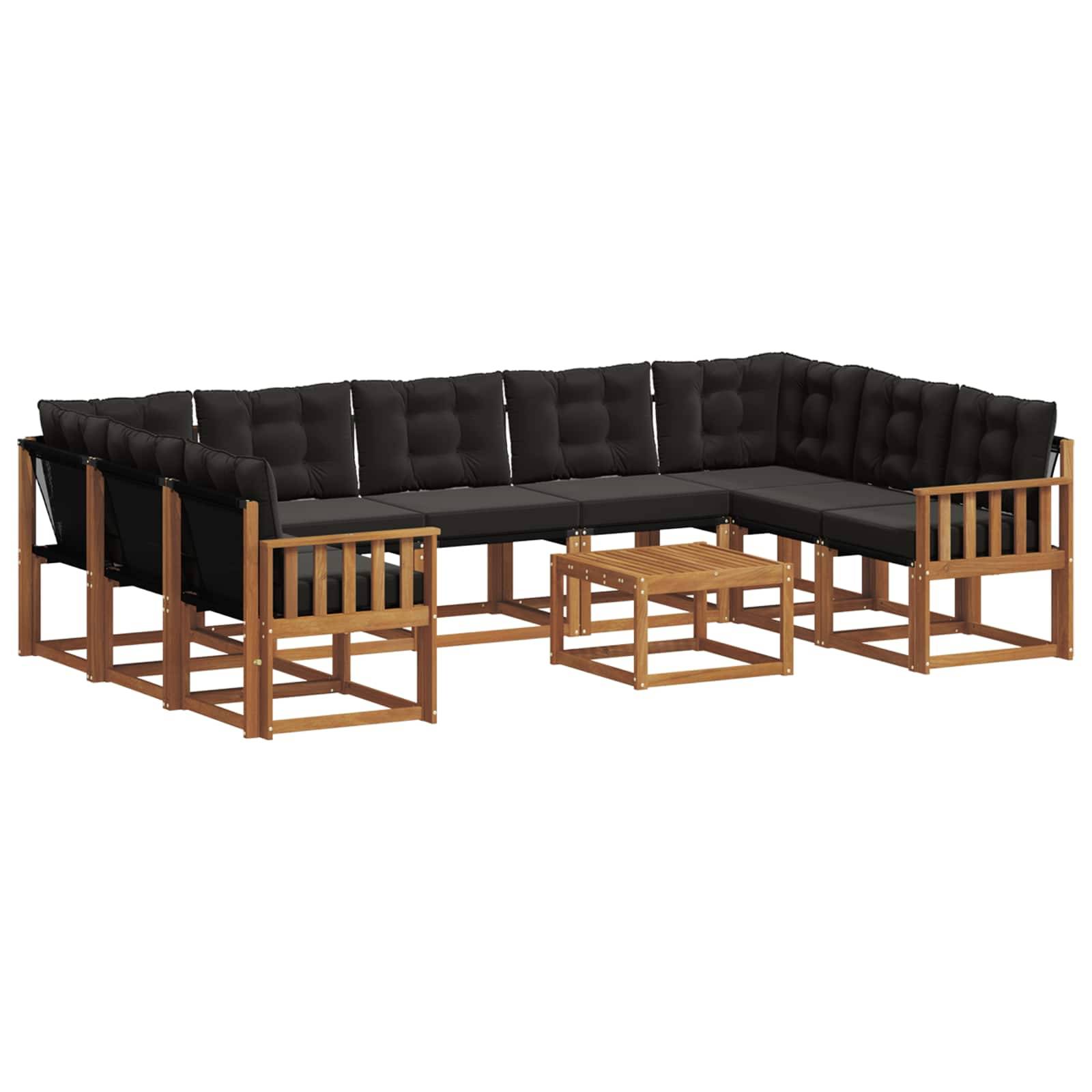 vidaXL Outdoor-Sofagarnitur mit Kissen 10 pcs Natürlich und Schwarz