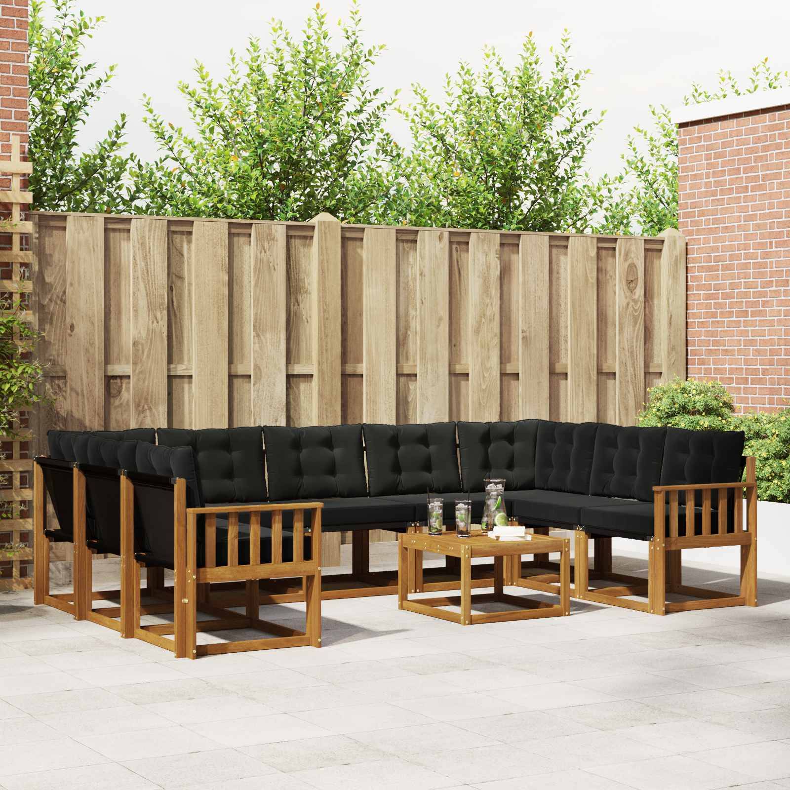 vidaXL Outdoor-Sofagarnitur mit Kissen 10 pcs Natürlich und Schwarz