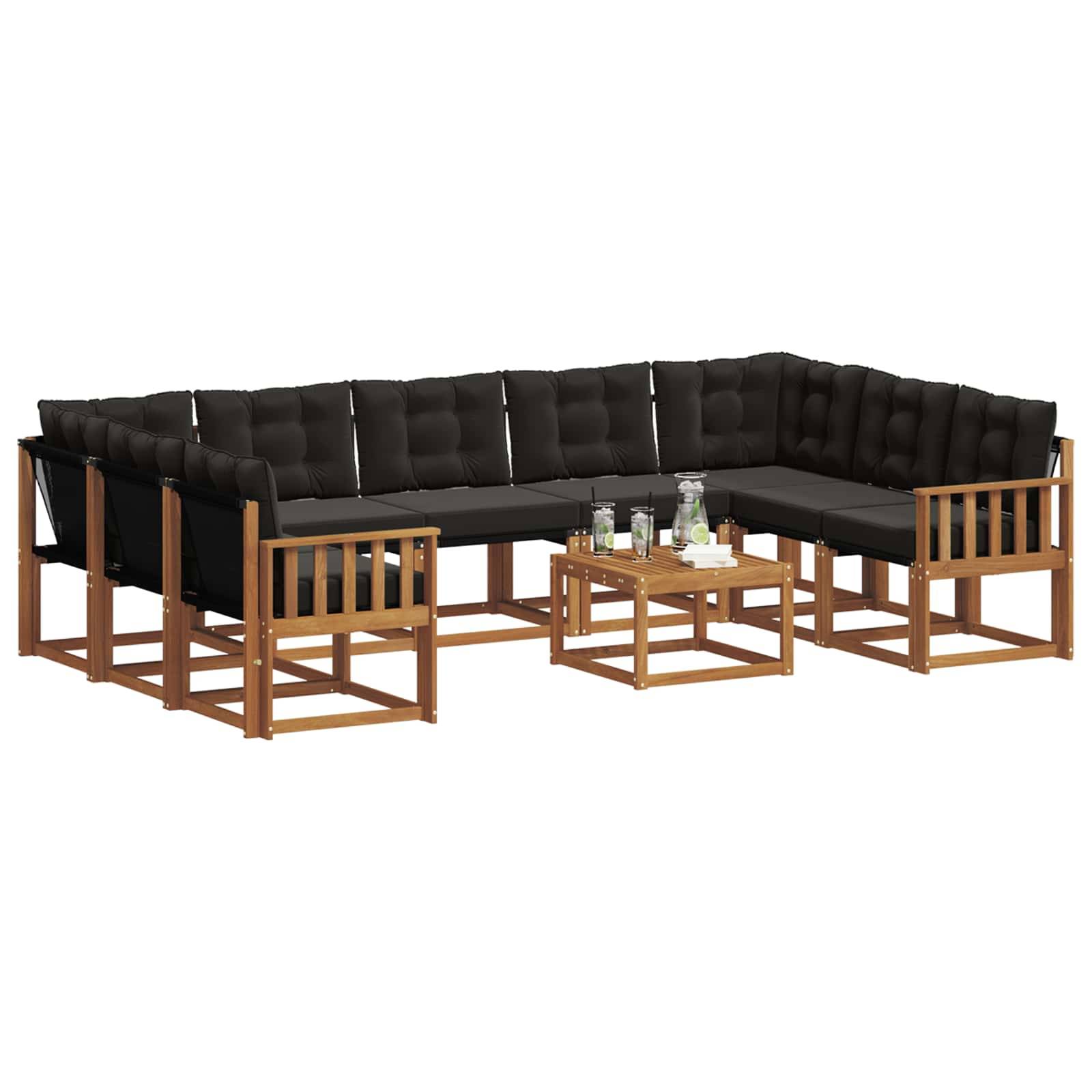 vidaXL Outdoor-Sofagarnitur mit Kissen 10 pcs Natürlich und Schwarz