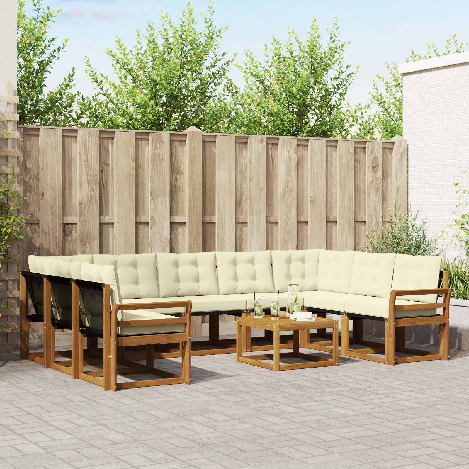 vidaXL Outdoor-Sofagarnitur 10 pcs Natur und Creme Massivholz Akazie