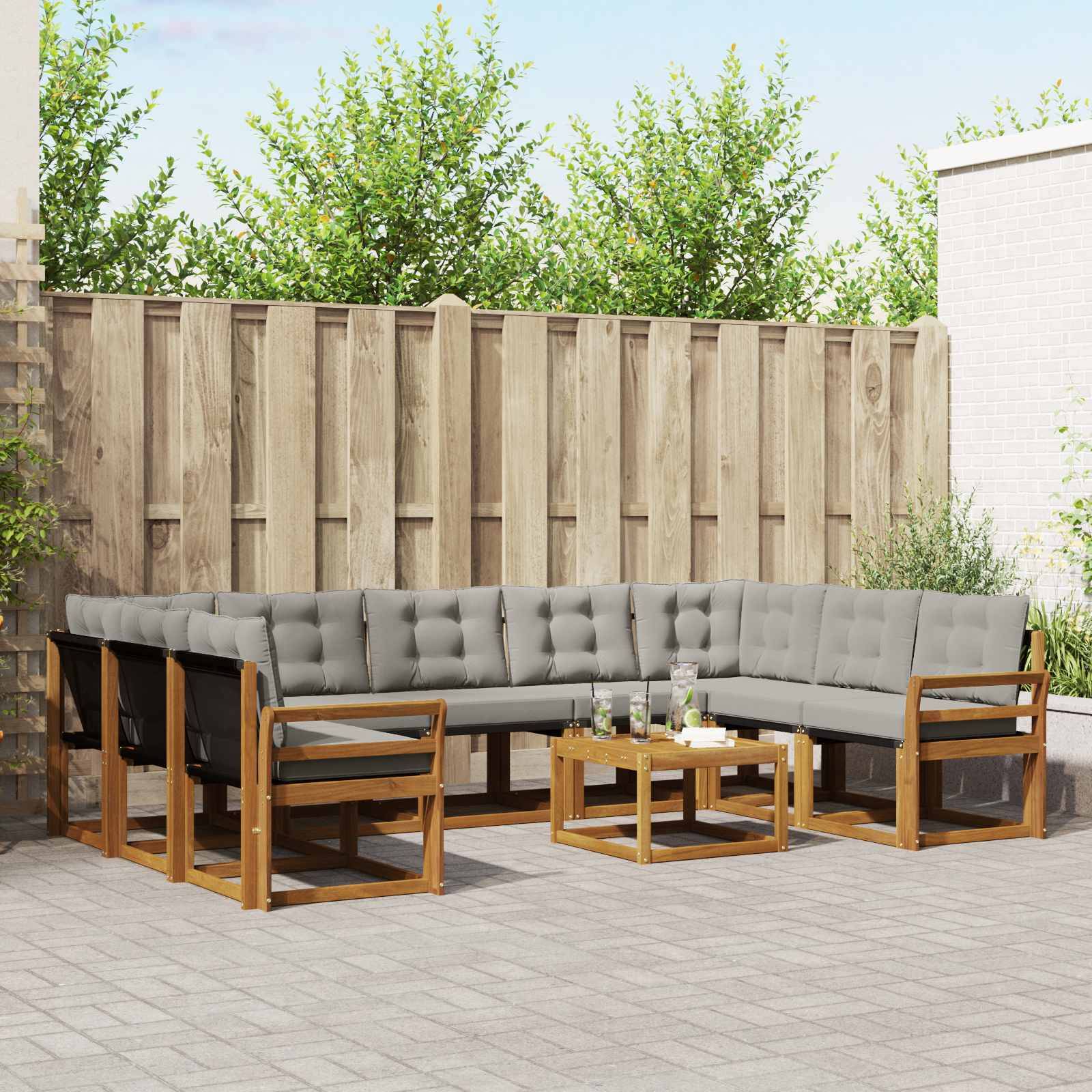 vidaXL Outdoor-Sofagarnitur mit Kissen 10 pcs Natürlich und Hellgrau