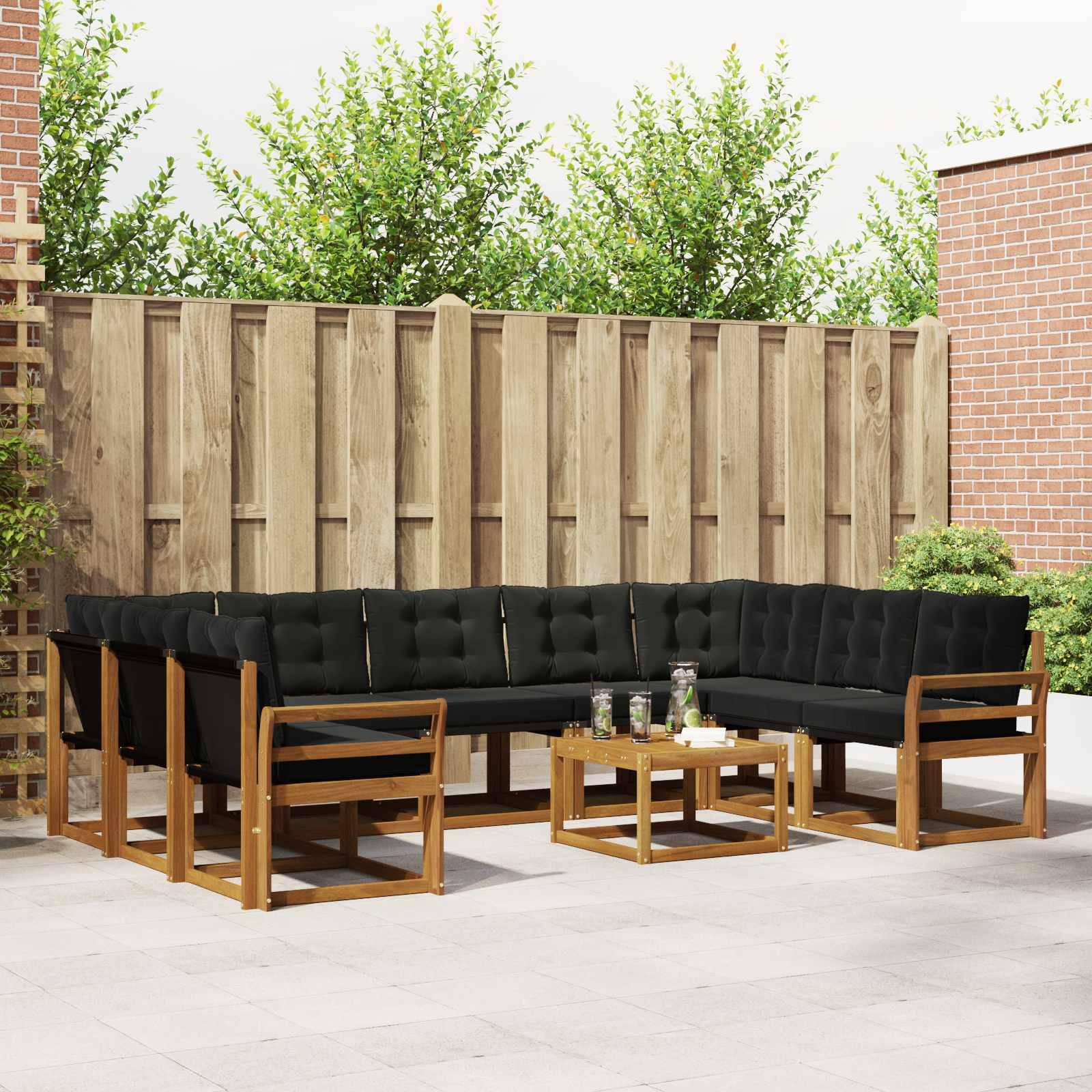 vidaXL Outdoor-Sofagarnitur mit Kissen 10 pcs Natürlich und Schwarz