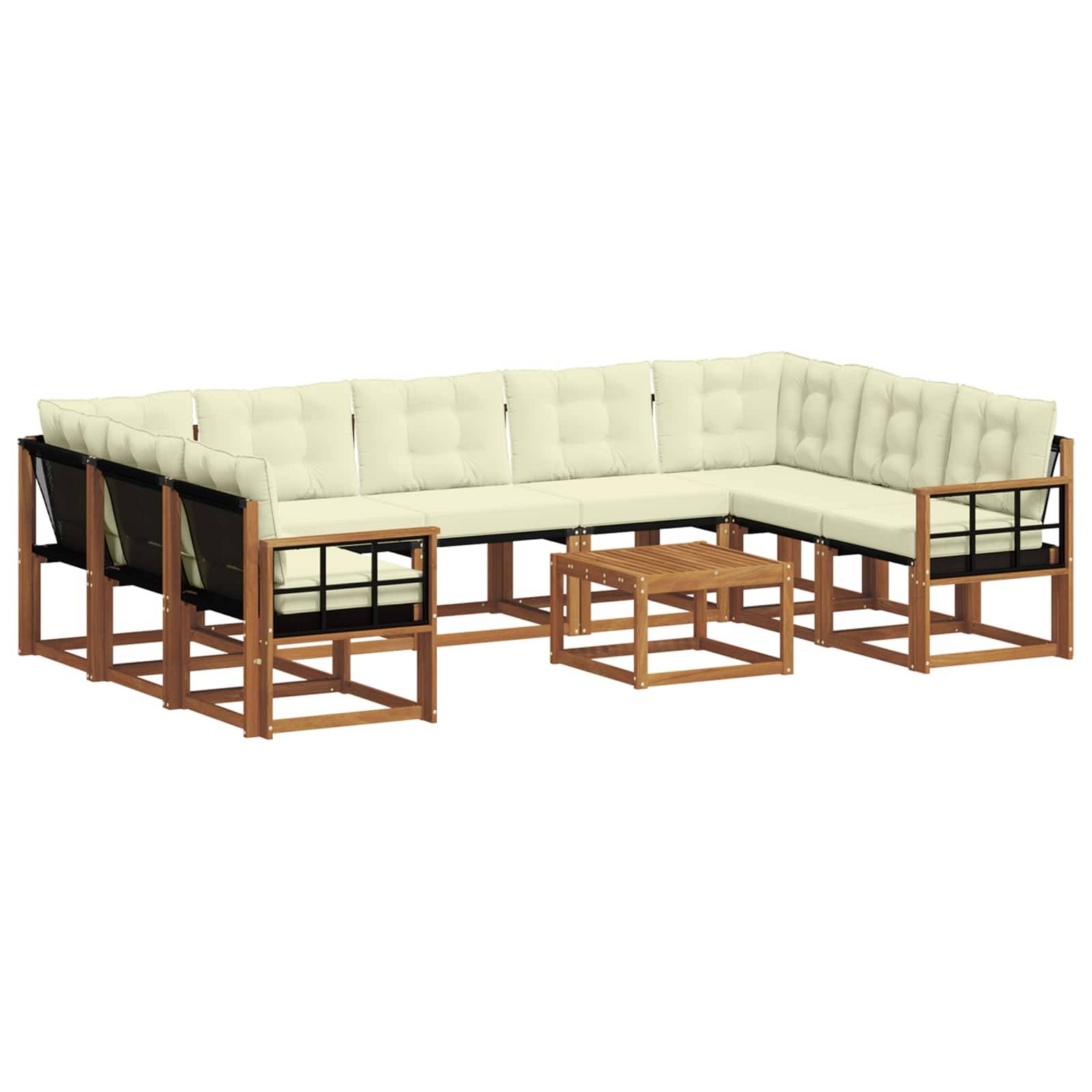 vidaXL Outdoor-Sofagarnitur 10 pcs Natur und Creme Massivholz Akazie