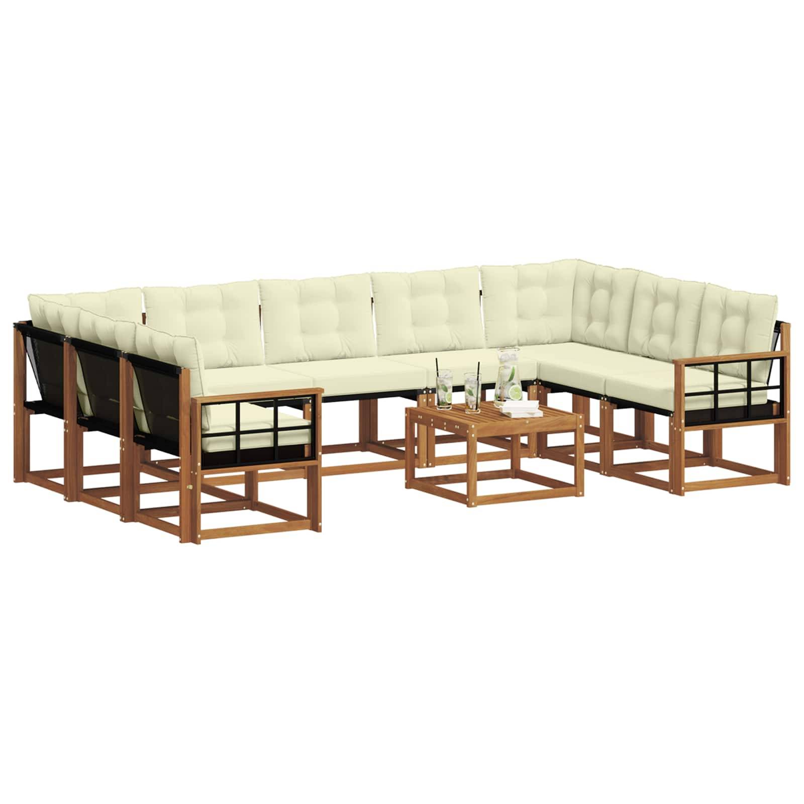 vidaXL Outdoor-Sofagarnitur 10 pcs Natur und Creme Massivholz Akazie
