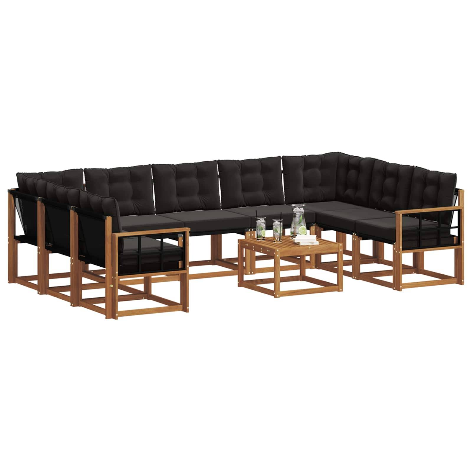vidaXL Outdoor-Sofagarnitur mit Kissen 10 pcs Natürlich und Schwarz