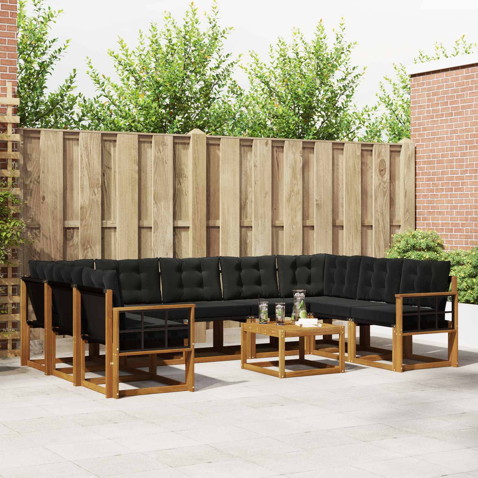 vidaXL Outdoor-Sofagarnitur mit Kissen 10 pcs Natürlich und Schwarz