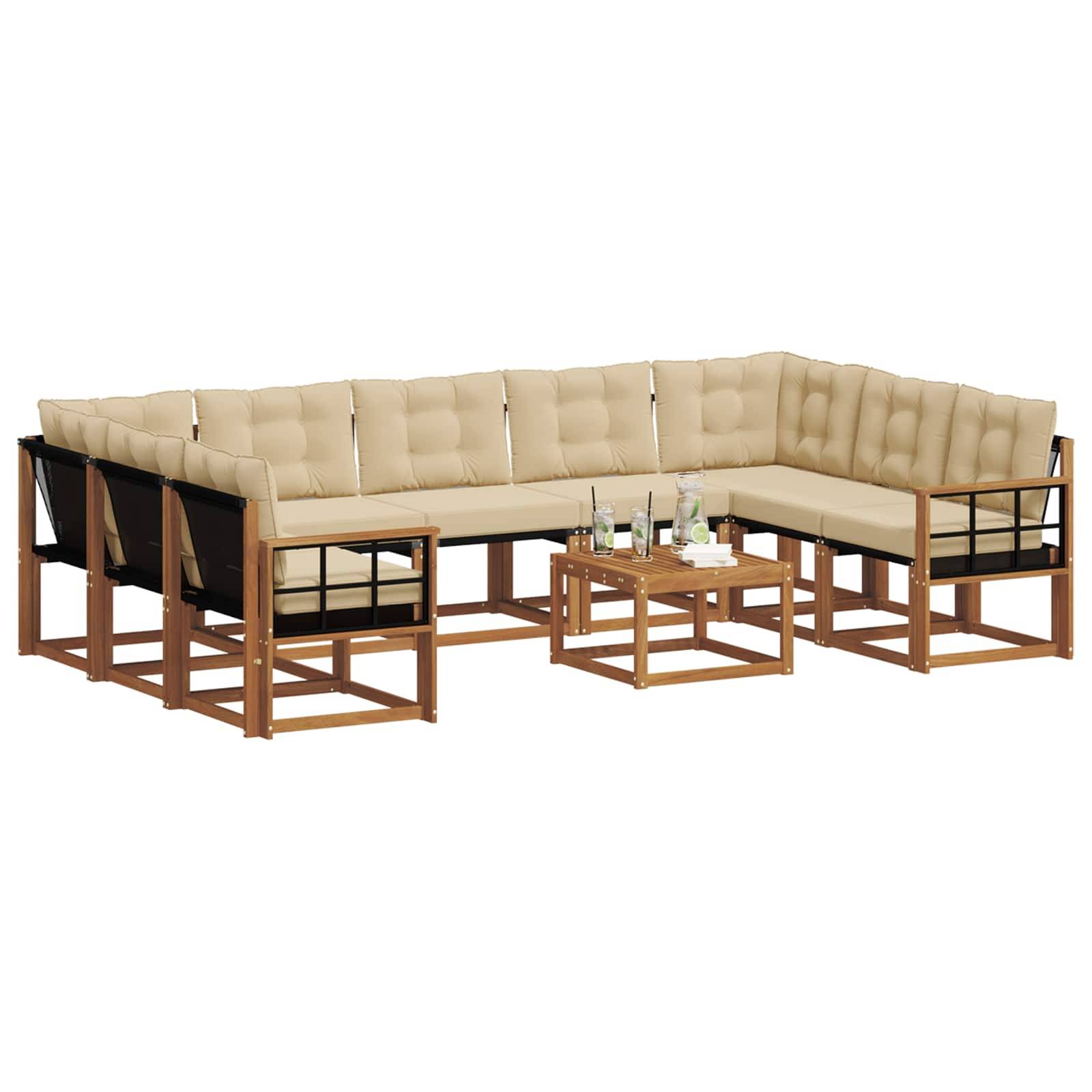 vidaXL Outdoor-Sofagarnitur 10 pcs Natur und Beige Massivholz Akazie