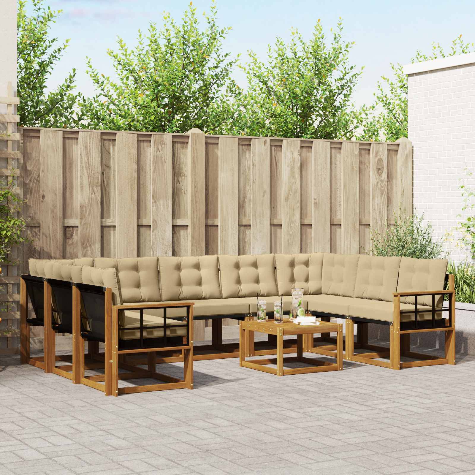 vidaXL Outdoor-Sofagarnitur 10 pcs Natur und Beige Massivholz Akazie