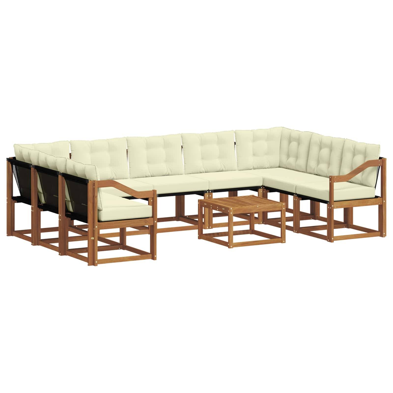vidaXL Outdoor-Sofagarnitur 10 pcs Natur und Creme Massivholz Akazie
