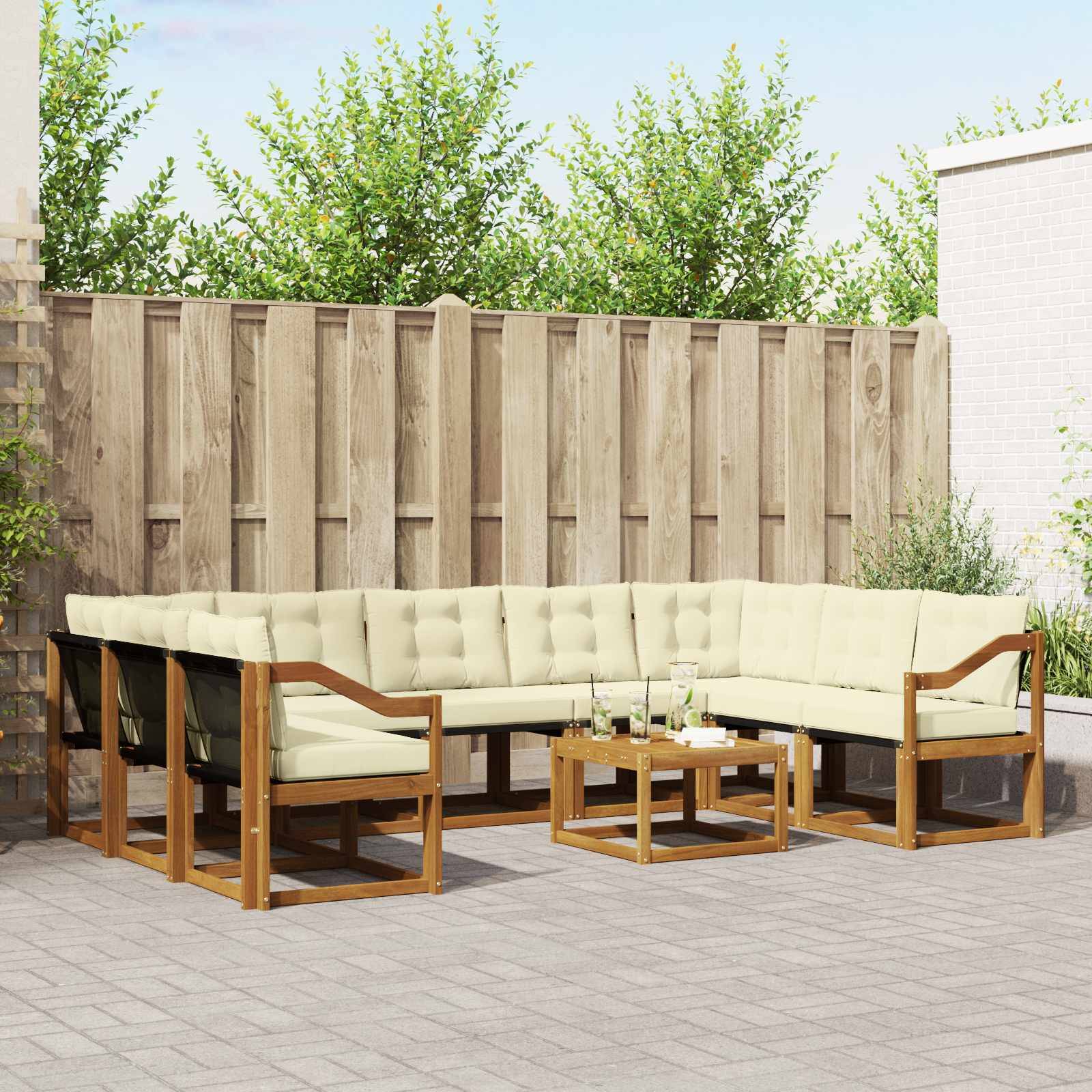 vidaXL Outdoor-Sofagarnitur 10 pcs Natur und Creme Massivholz Akazie