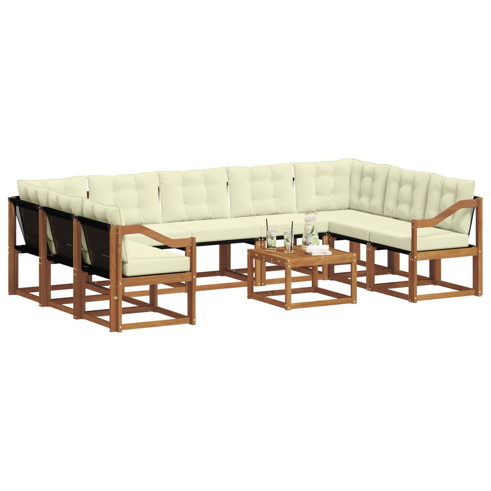 vidaXL Outdoor-Sofagarnitur 10 pcs Natur und Creme Massivholz Akazie