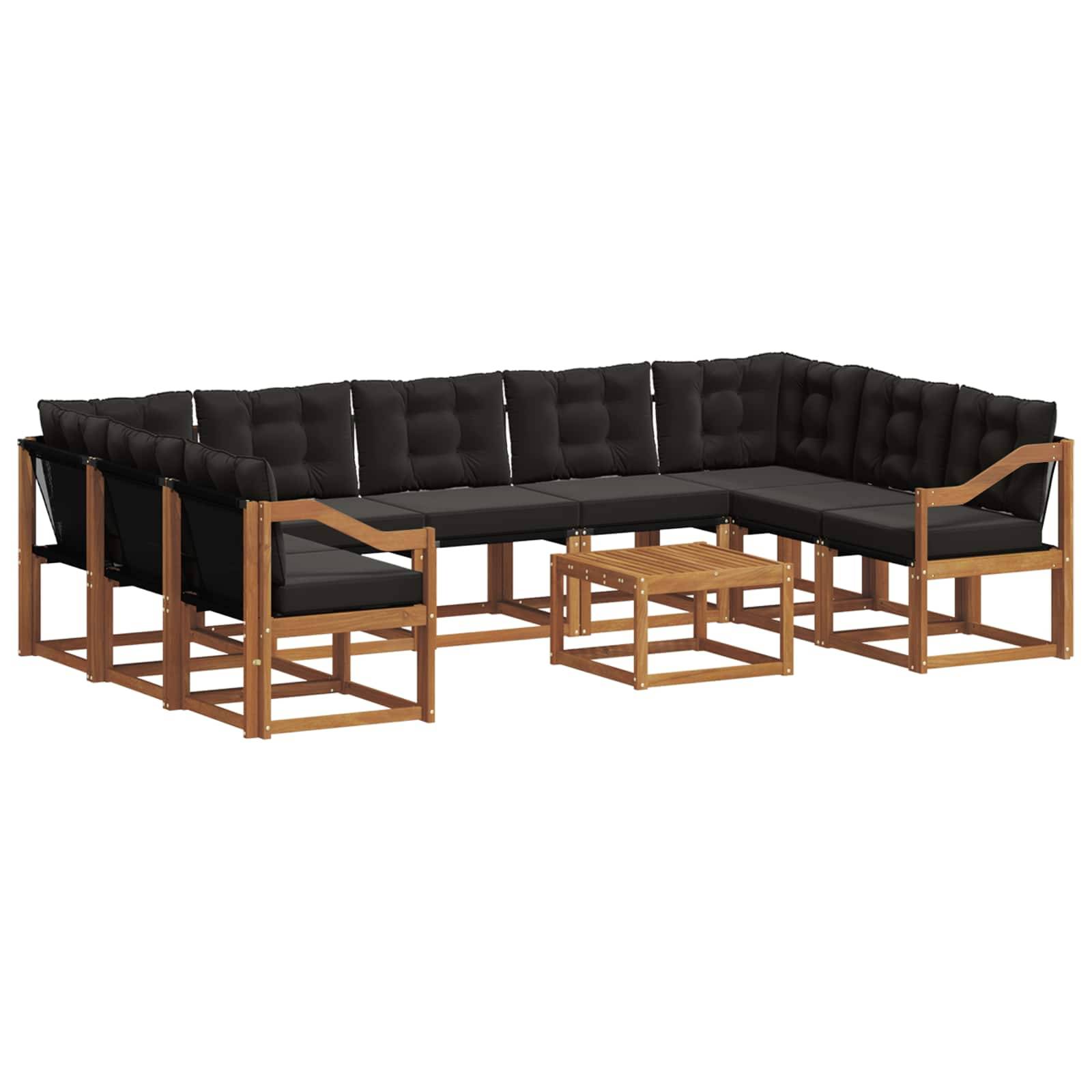 vidaXL Outdoor-Sofagarnitur mit Kissen 10 pcs Natürlich und Schwarz