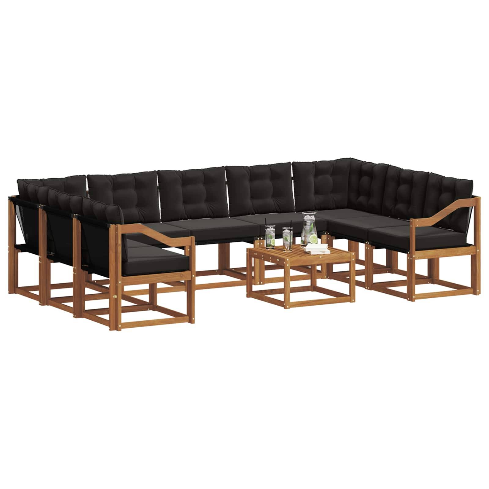 vidaXL Outdoor-Sofagarnitur mit Kissen 10 pcs Natürlich und Schwarz