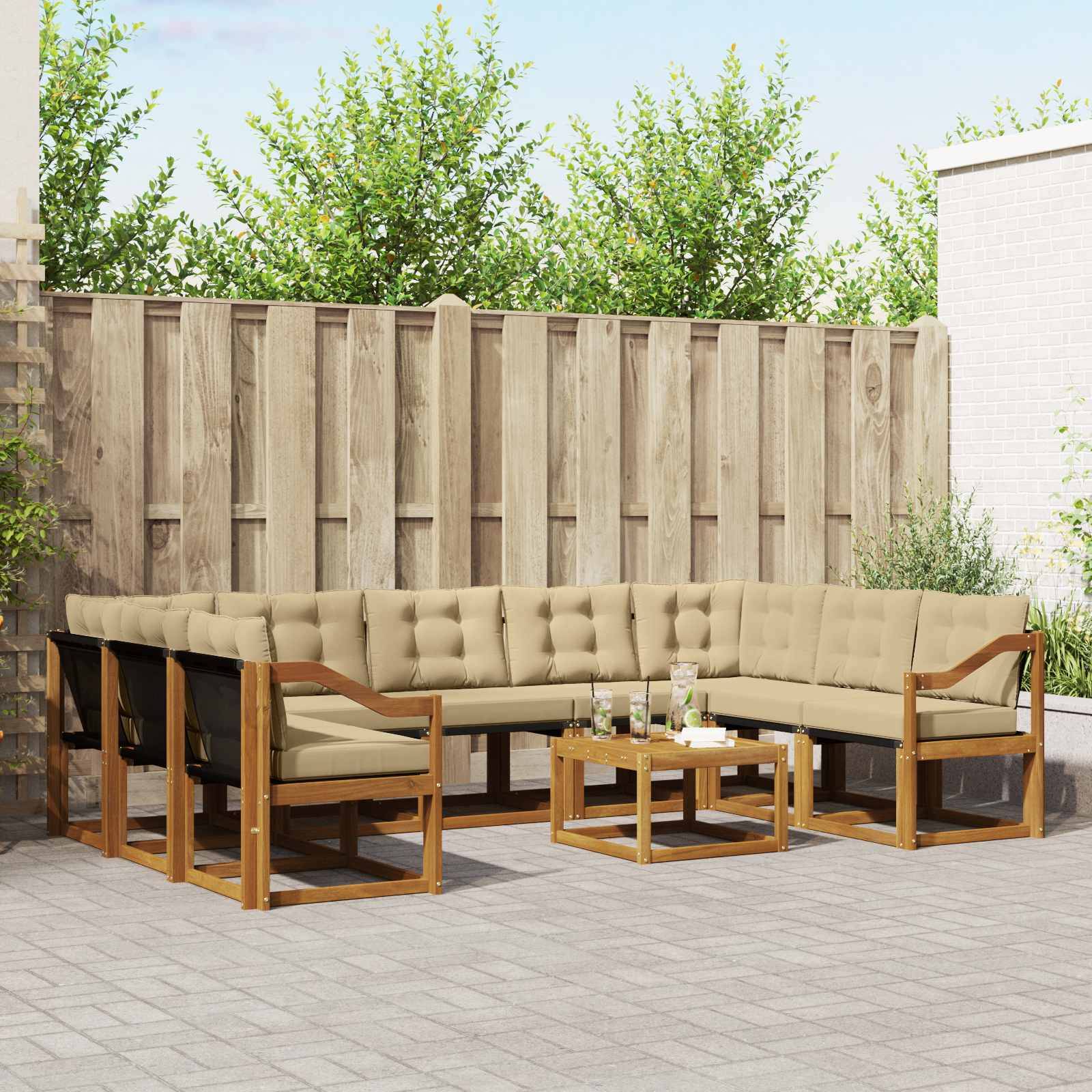 vidaXL Outdoor-Sofagarnitur 10 pcs Natur und Beige Massivholz Akazie