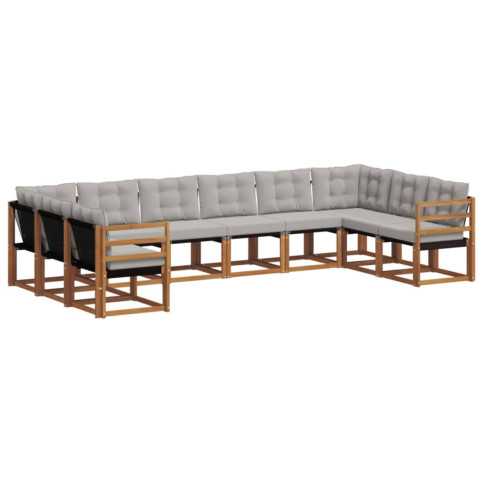 vidaXL Outdoor-Sofagarnitur mit Kissen 10 pcs Natürlich und Hellgrau