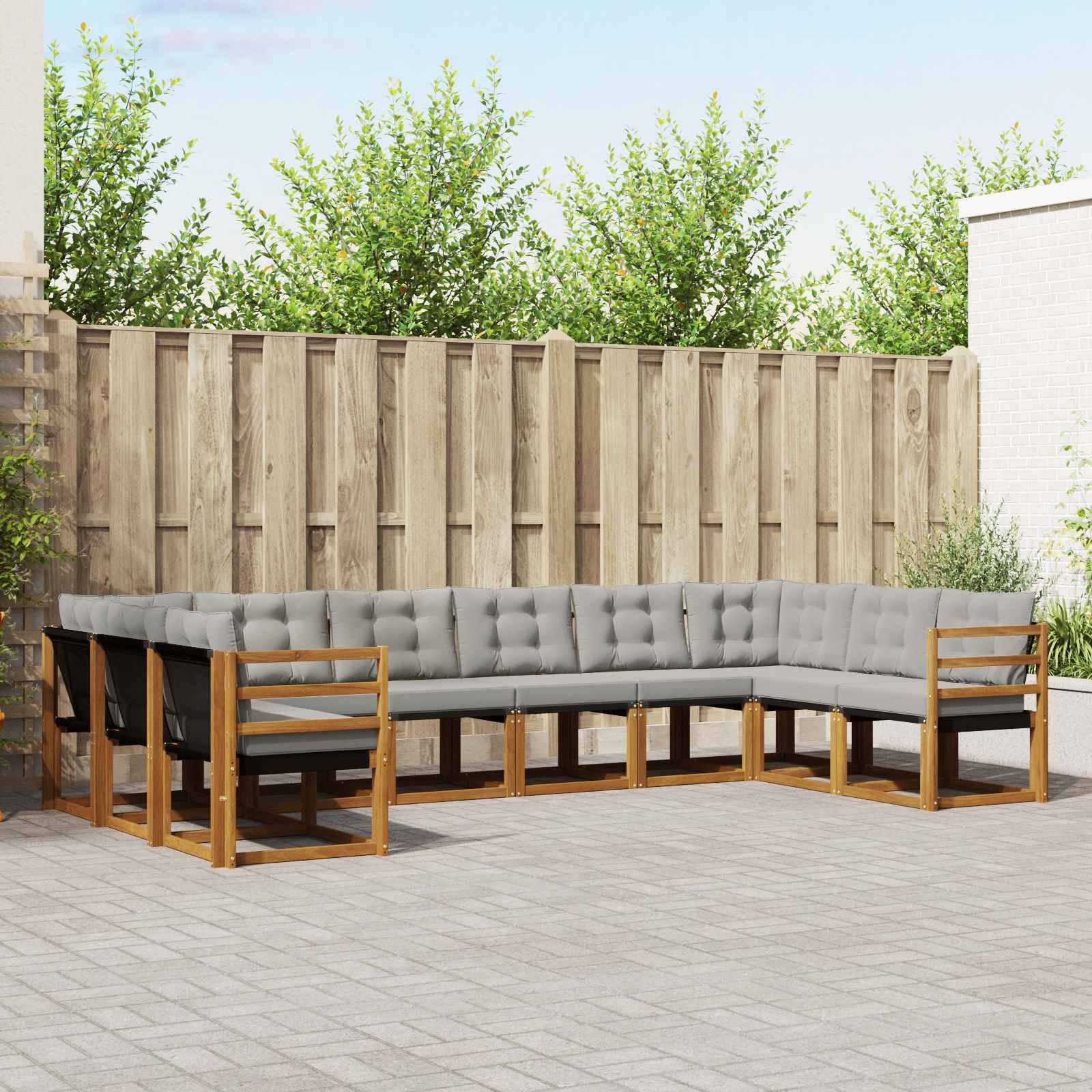 vidaXL Outdoor-Sofagarnitur mit Kissen 10 pcs Natürlich und Hellgrau