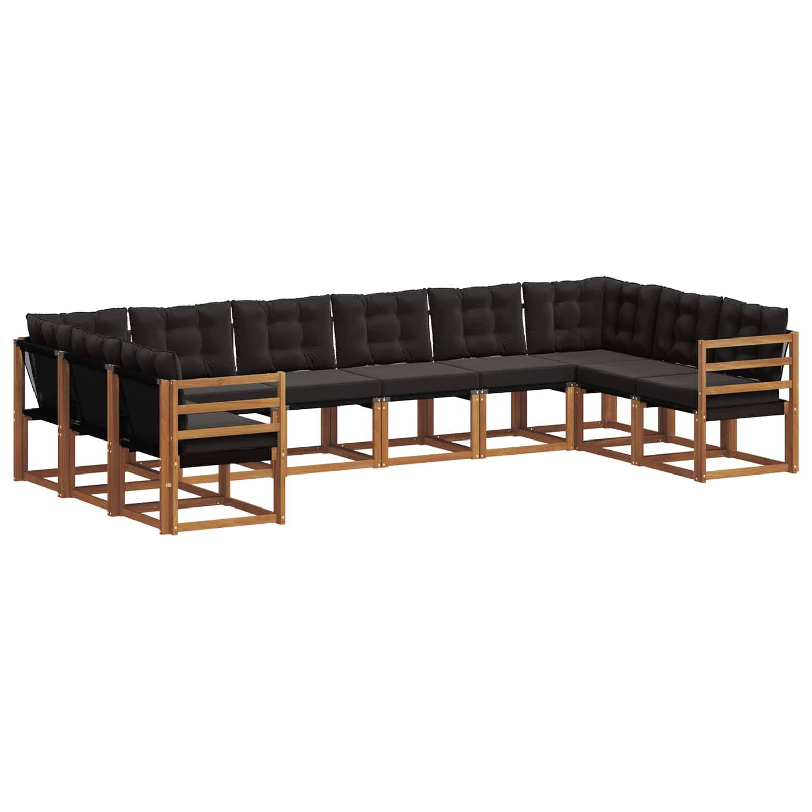 vidaXL Outdoor-Sofagarnitur mit Kissen 10 pcs Natürlich und Schwarz