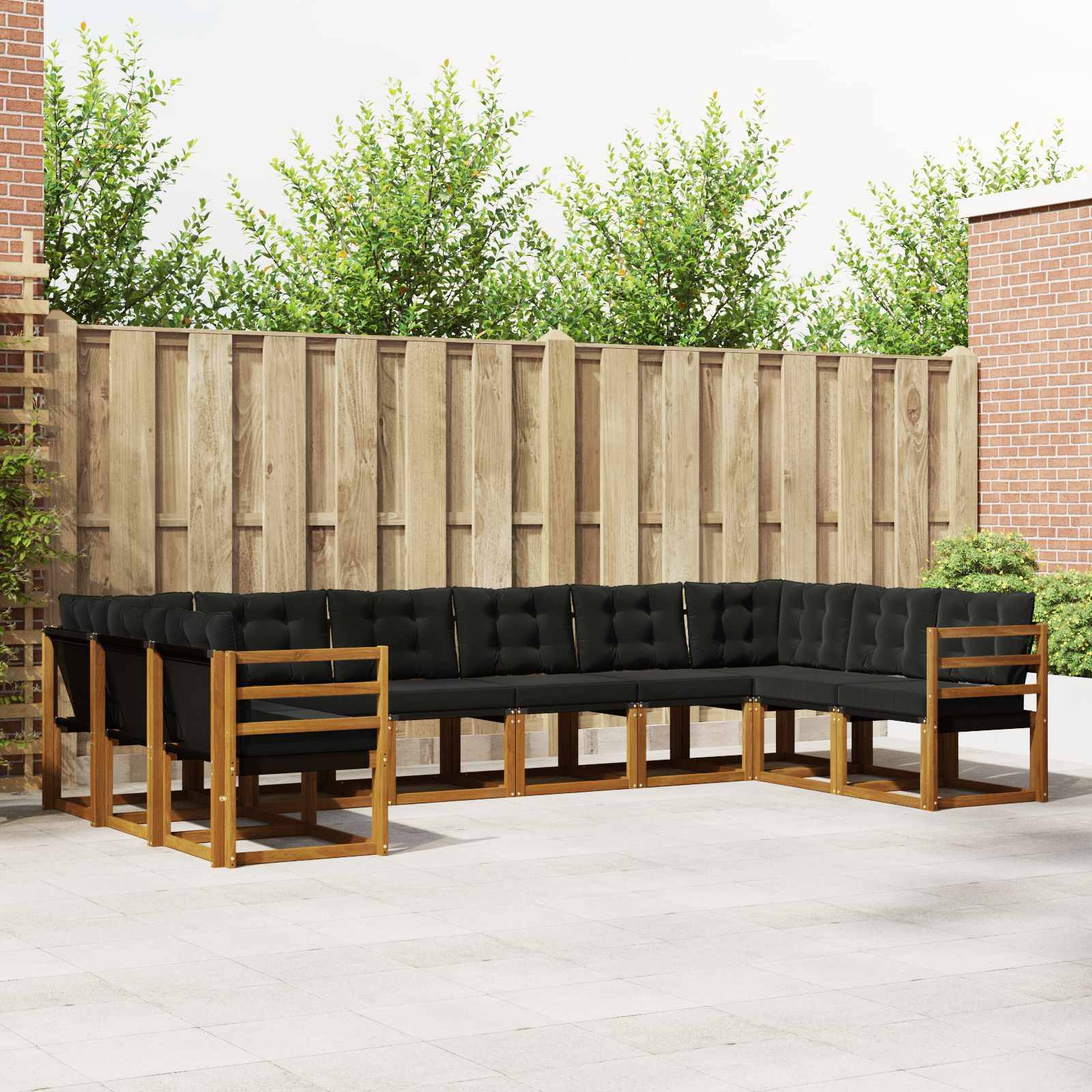 vidaXL Outdoor-Sofagarnitur mit Kissen 10 pcs Natürlich und Schwarz