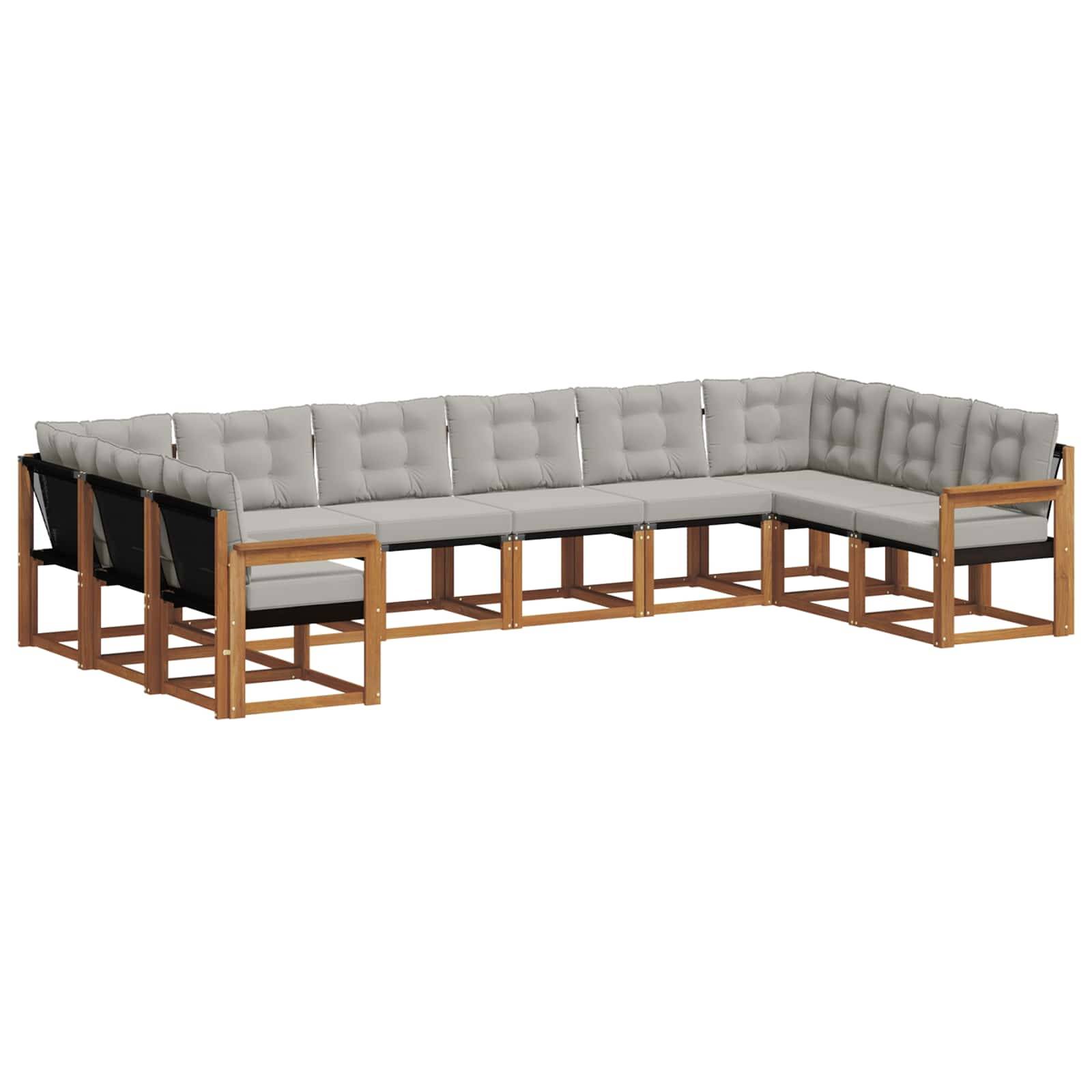 vidaXL Outdoor-Sofagarnitur mit Kissen 10 pcs Natürlich und Hellgrau