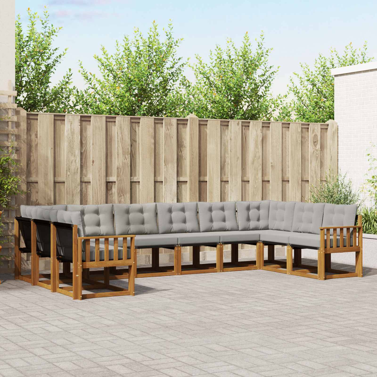 vidaXL Outdoor-Sofagarnitur mit Kissen 10 pcs Natürlich und Hellgrau