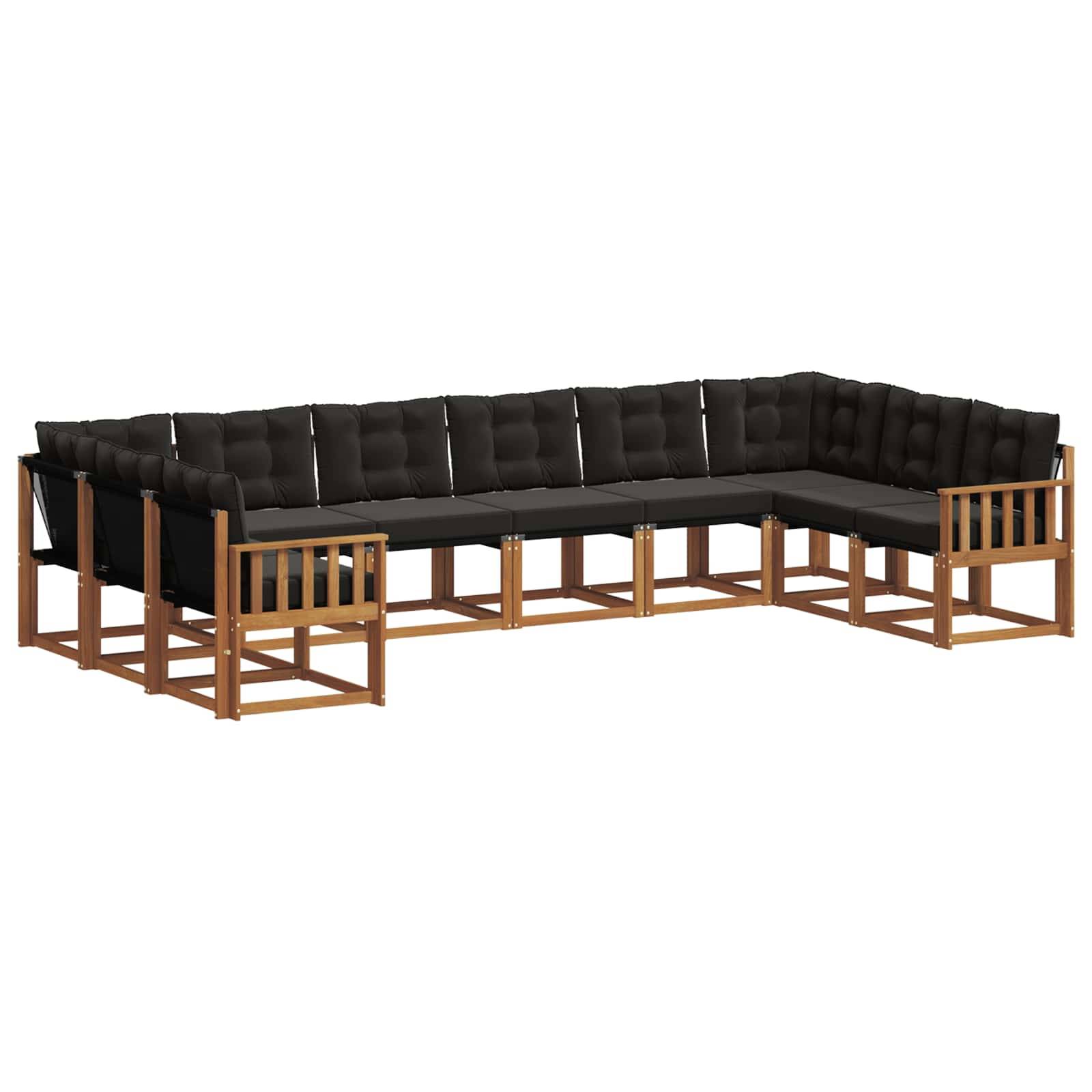 vidaXL Outdoor-Sofagarnitur mit Kissen 10 pcs Natürlich und Schwarz