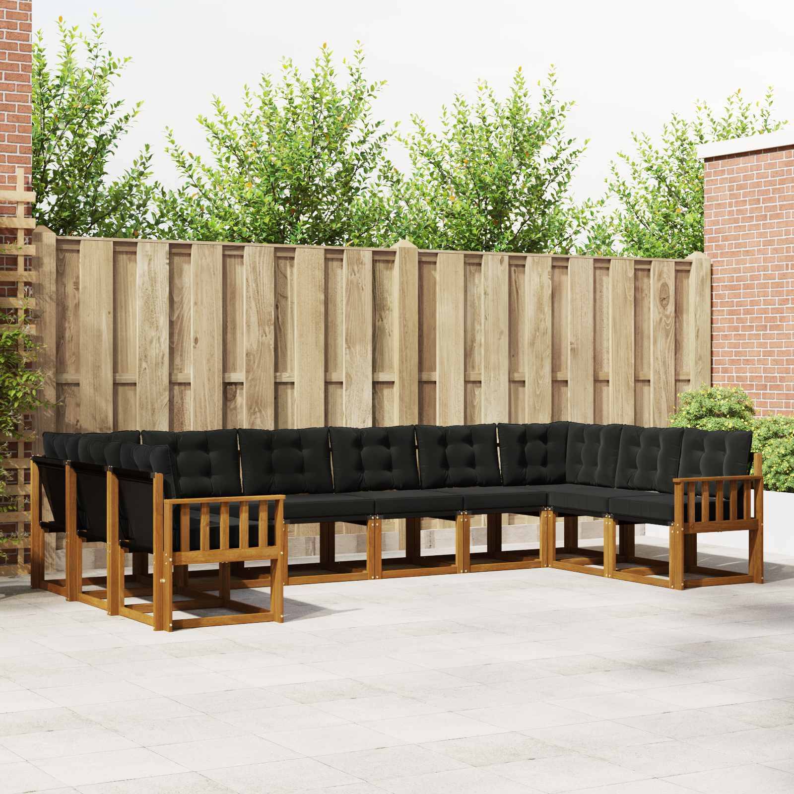 vidaXL Outdoor-Sofagarnitur mit Kissen 10 pcs Natürlich und Schwarz
