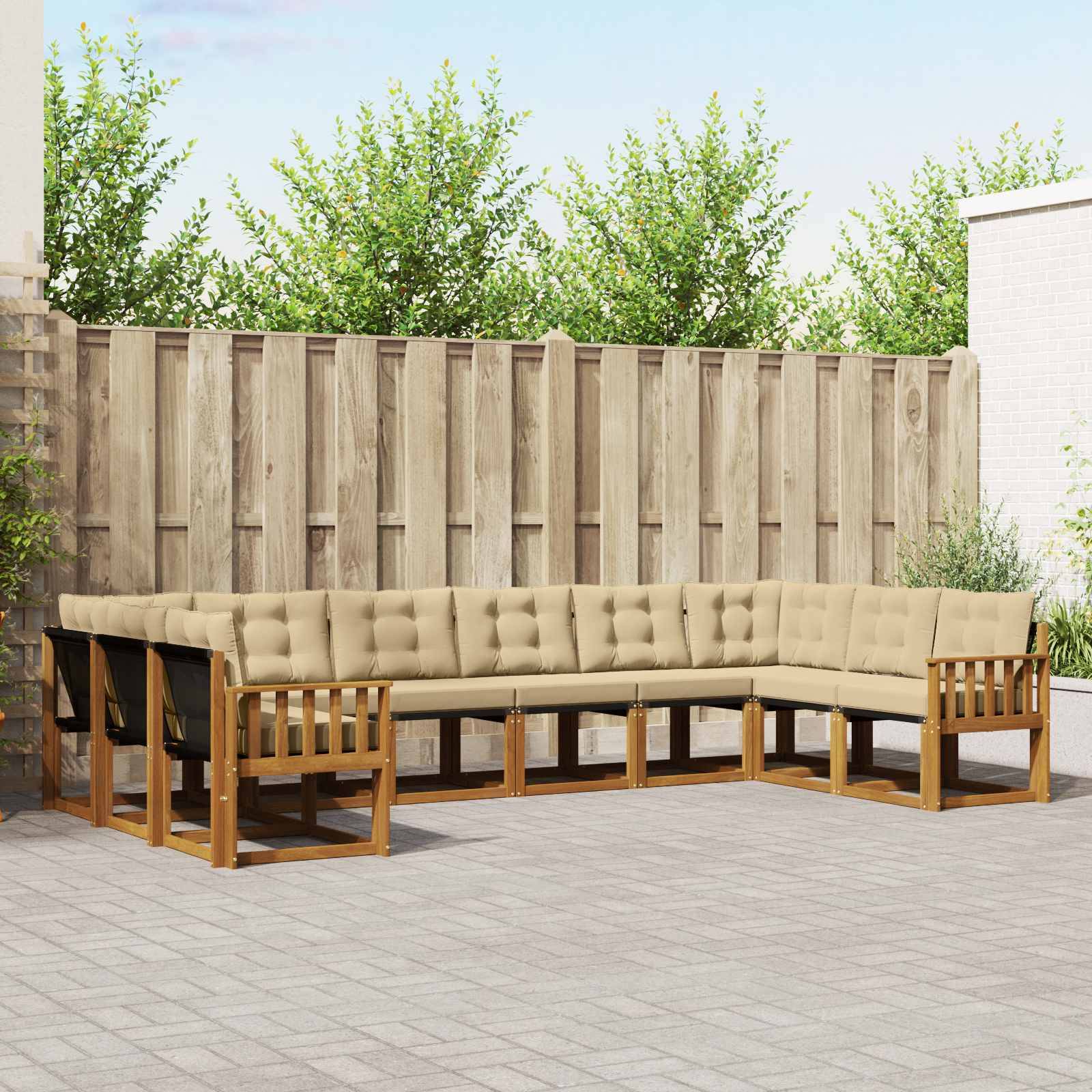 vidaXL Outdoor-Sofagarnitur mit Kissen 10 pcs Natur und Beige