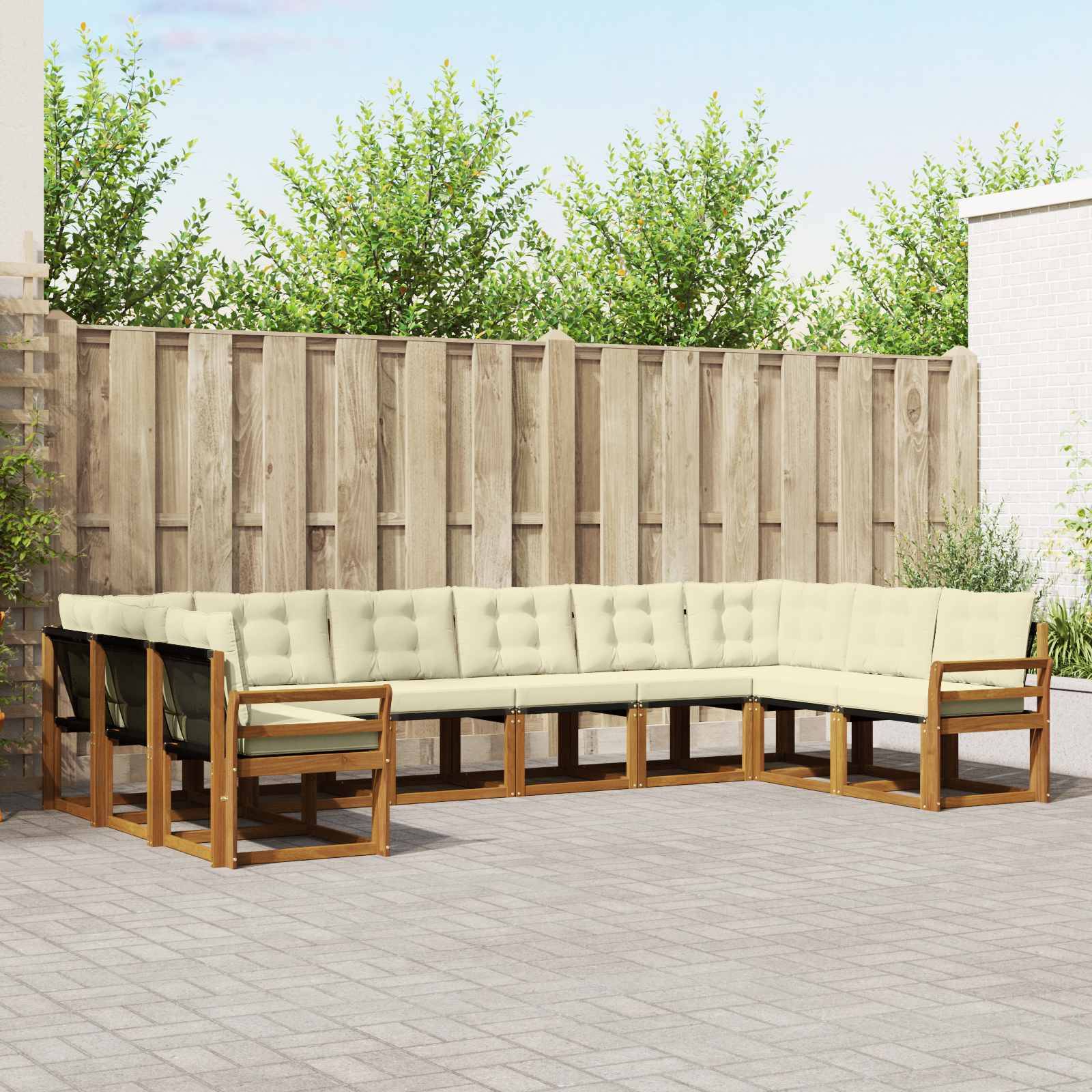 vidaXL Outdoor-Sofagarnitur mit Kissen 10 pcs Natur und Creme