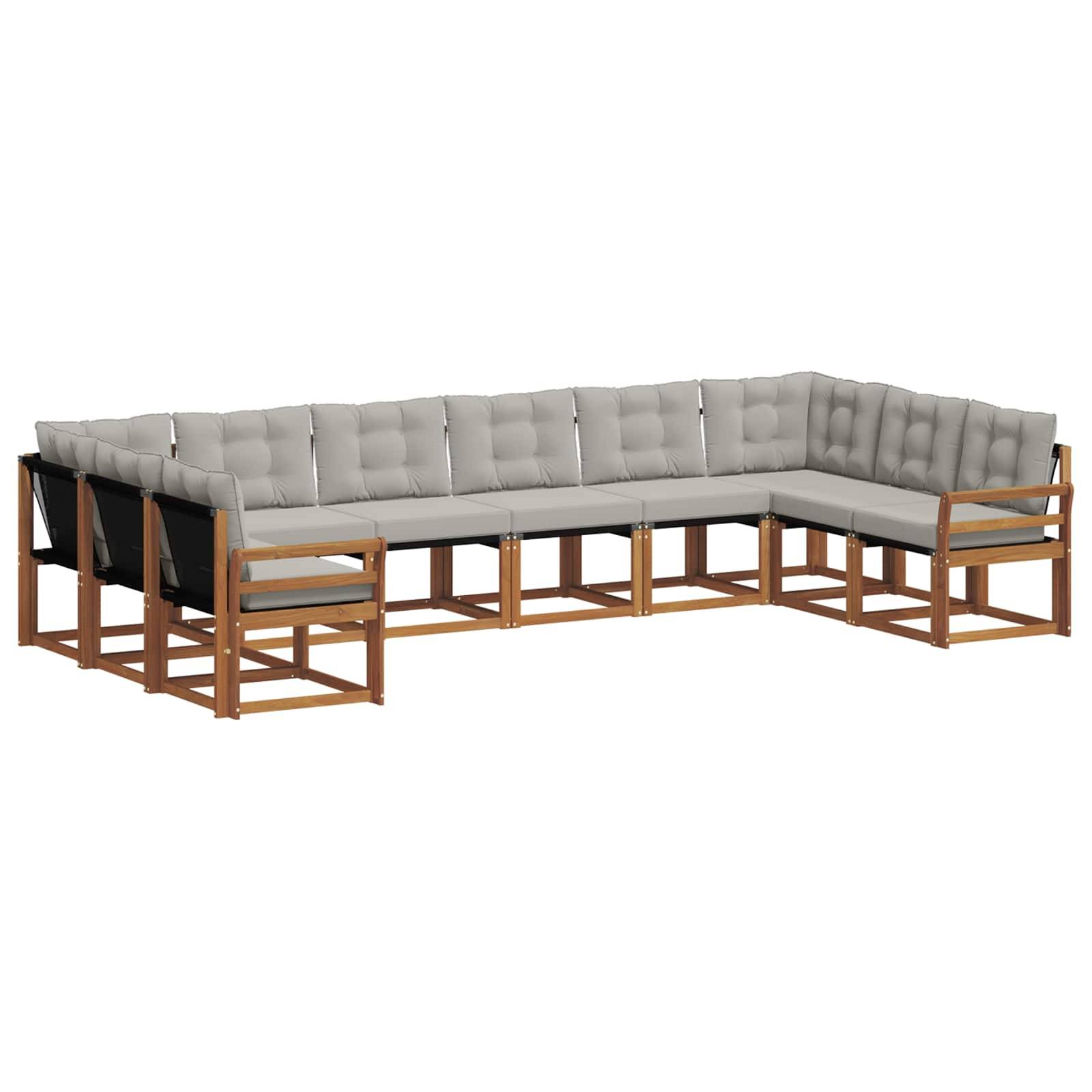 vidaXL Outdoor-Sofagarnitur mit Kissen 10 pcs Natürlich und Hellgrau