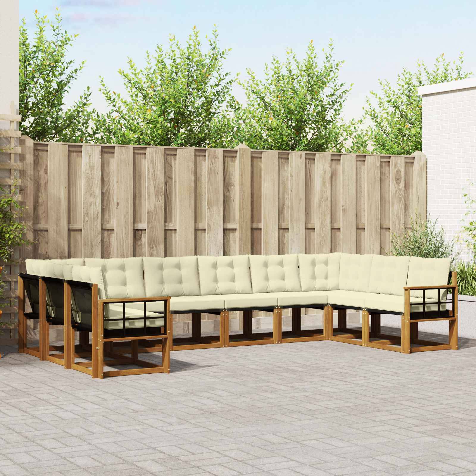 vidaXL Outdoor-Sofagarnitur mit Kissen 10 pcs Natur und Creme