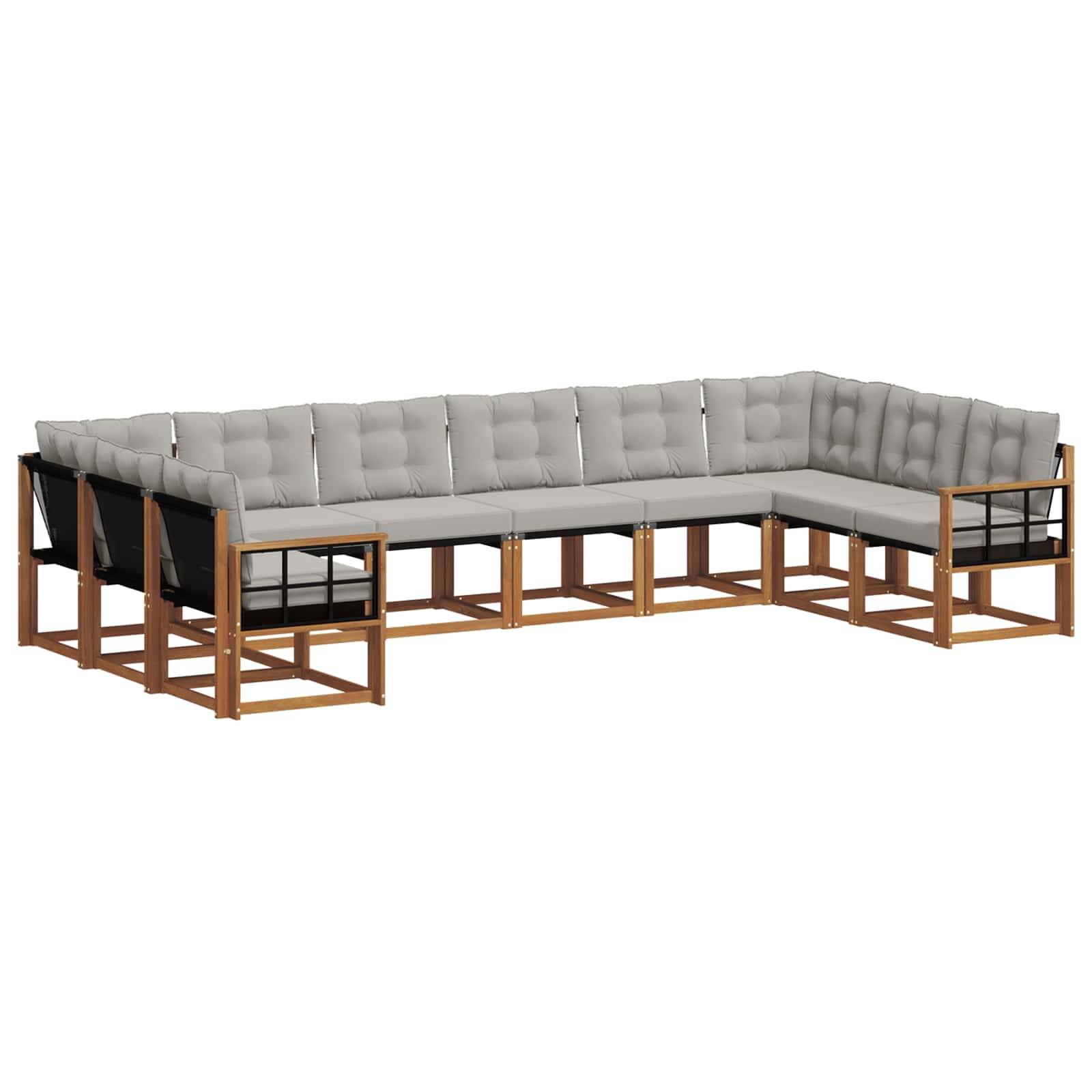vidaXL Outdoor-Sofagarnitur mit Kissen 10 pcs Natürlich und Hellgrau